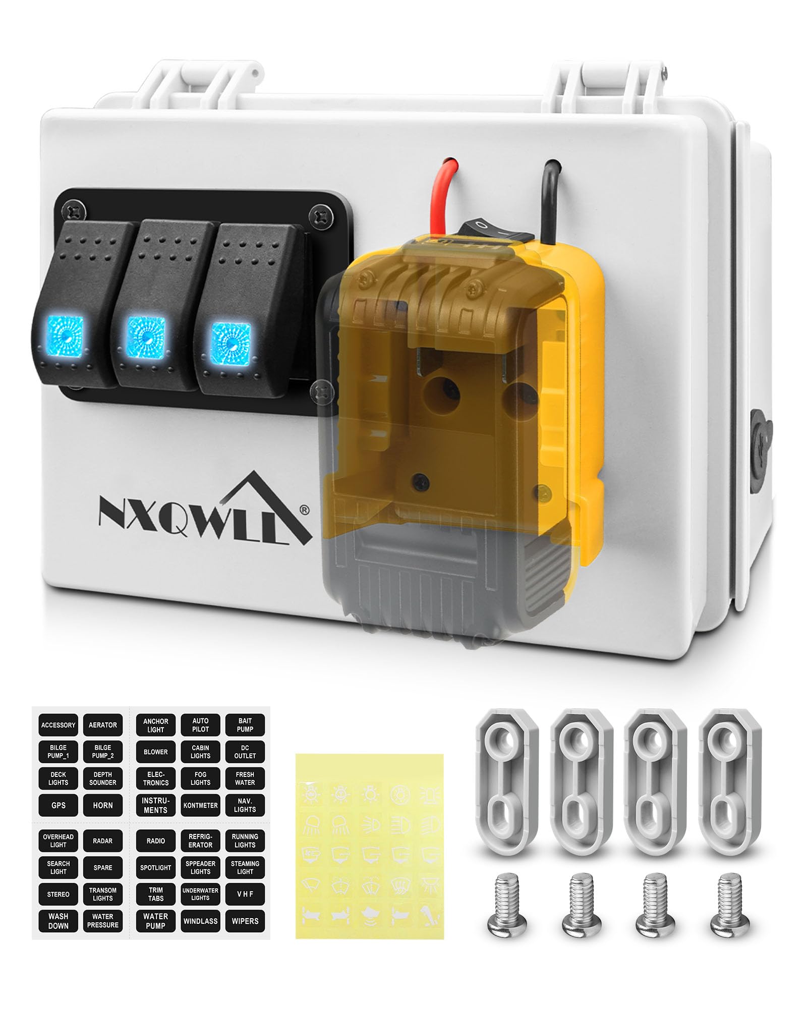 Dewalt 20V Battery Power Distribution Box - RV, Truck & Trailer Power Adapter with Dual USB Charger & Low Voltage Protection (Battery Not Included) | Perfect for Camping, Road Trips & Emergency Power Supply
