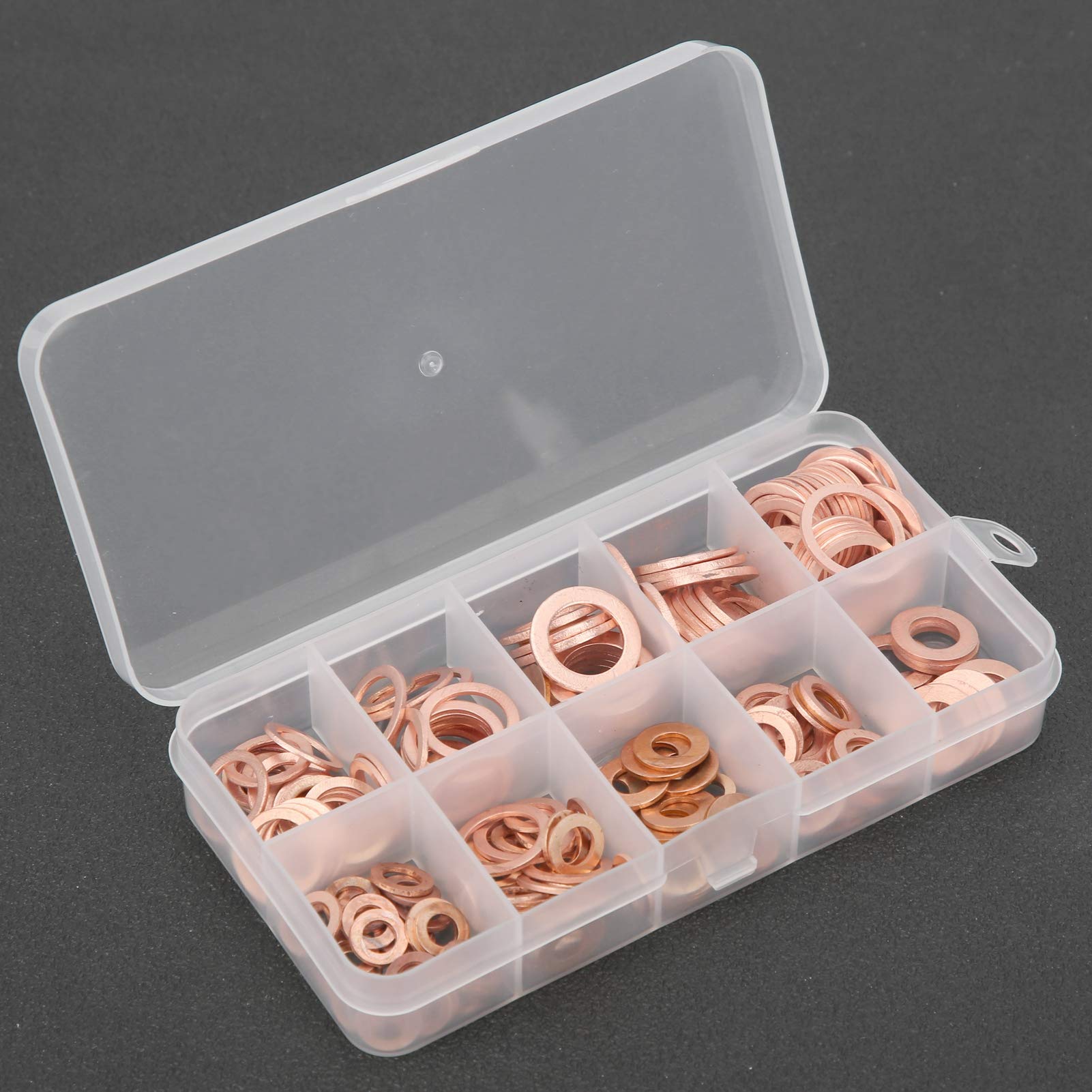 200pcs Copper Oil Seal Gasket O-Ring Set - Flat & Round Sealing Washers for Automotive, Plumbing & Industrial Applications - High-Temp Resistant Metal Gaskets for Engines, Pipes and Machinery