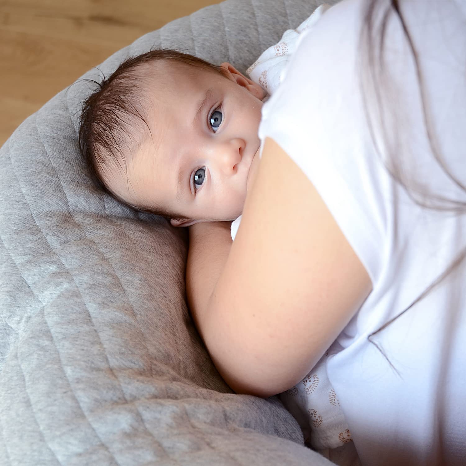 BEABA Big Flopsy Pregnancy Pillow - Maternity & Nursing Support Pillow for Comfortable Sleep & Breastfeeding | Soft Heather Grey | Perfect for Side Sleeping, Back Pain Relief & New Moms