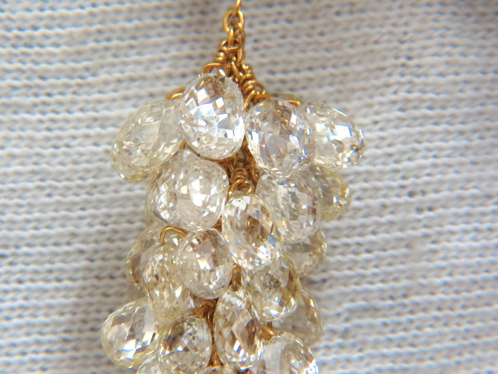 50.15ct Natural Fancy Color Briolette Diamond Dangle Earrings in 18K Gold Grapevine Design - Elegant Jewelry for Weddings, Parties & Special Occasions