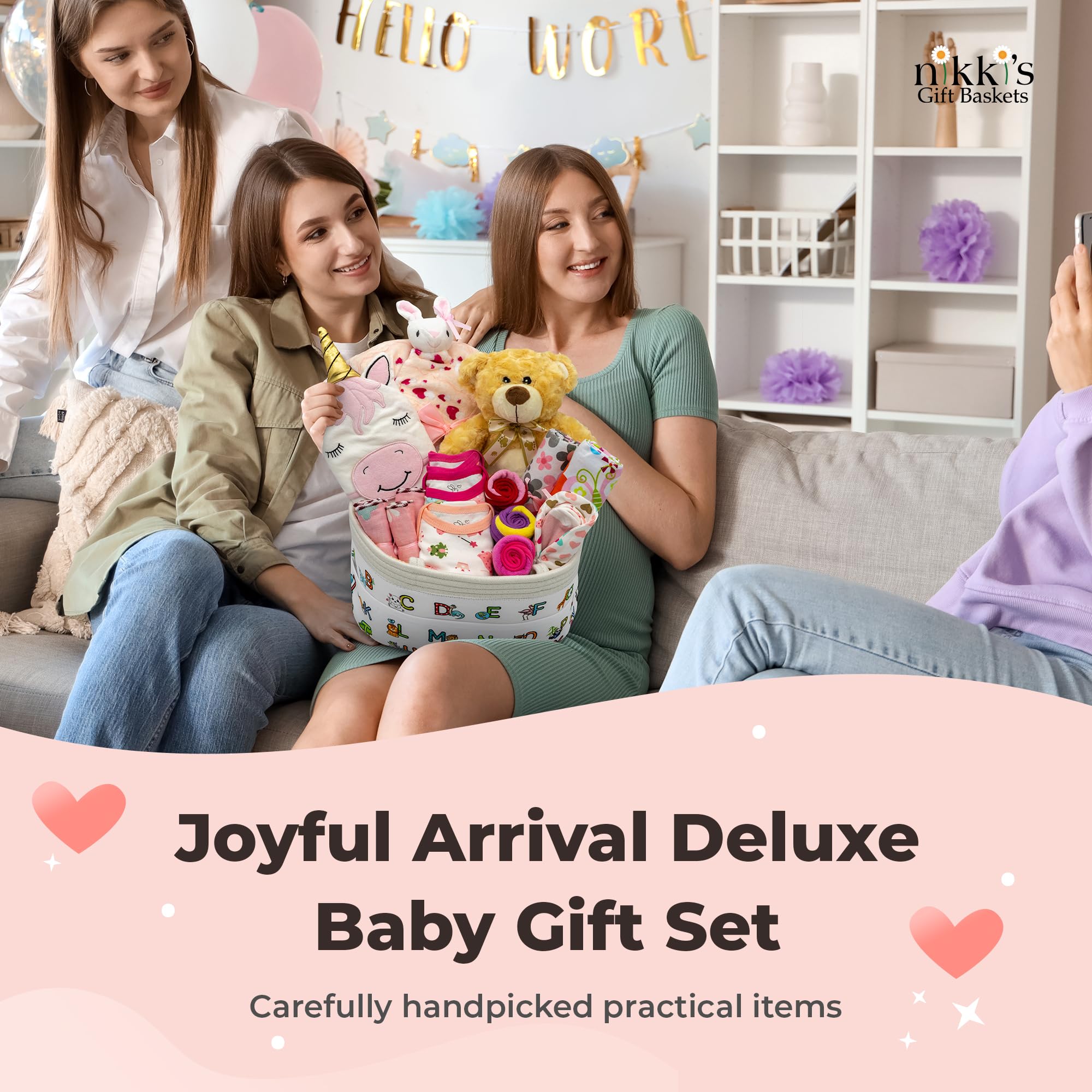 Joyful Arrival Deluxe Baby Girl Gift Basket - 20-Piece Newborn Gift Set for Expecting Moms | Gender Reveal & Baby Shower Present | Pink Baby Gift Basket with Plush Blanket, Onesies & Essentials | Perfect for Hospital Welcome & New Mom Care Package