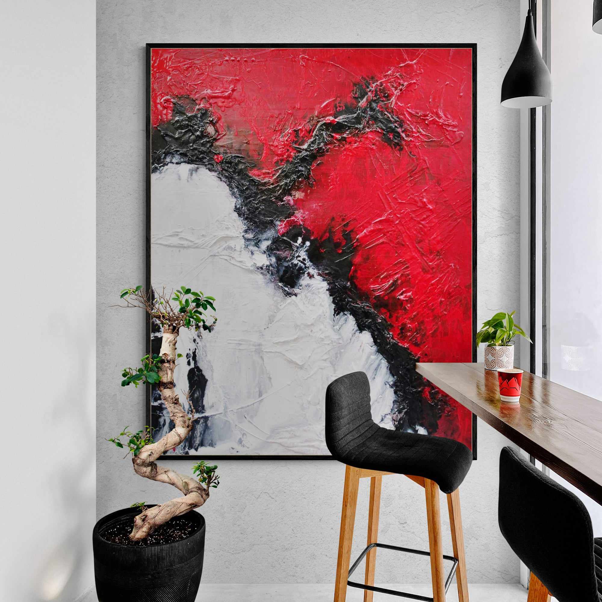 Scarlett Chemistry 120x150cm Black White Red Textured Abstract Canvas Wall Art - Modern Home Decor for Living Room, Bedroom & Office
