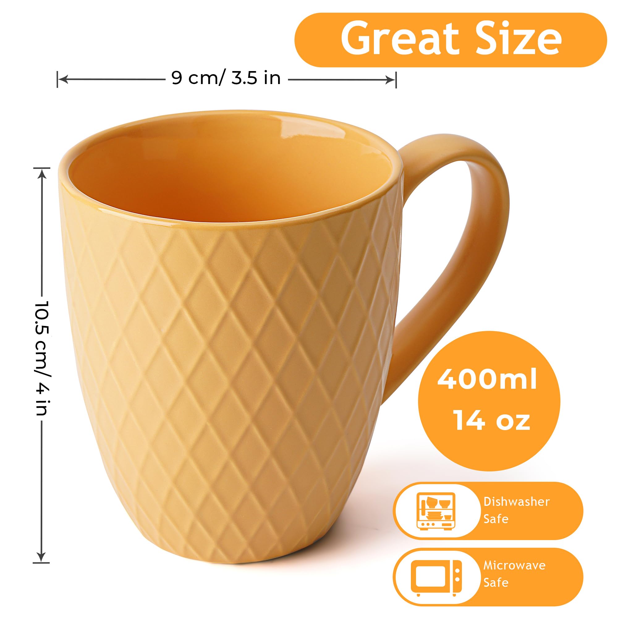MIAMIO - 6-Piece Ceramic Coffee Mugs Set (14 Oz Each) | Large Microwave & Dishwasher Safe Mugs | Palmanova Collection in Red | Perfect for Home, Office & Gifts