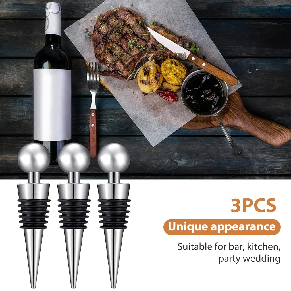 HASTHIP® 3-Piece Wine Stoppers Set - Premium Bottle Sealer for Red Wine, Champagne & Beer - Preserve Freshness & Prevent Spills - Perfect for Home Bars, Parties & Wine Collections