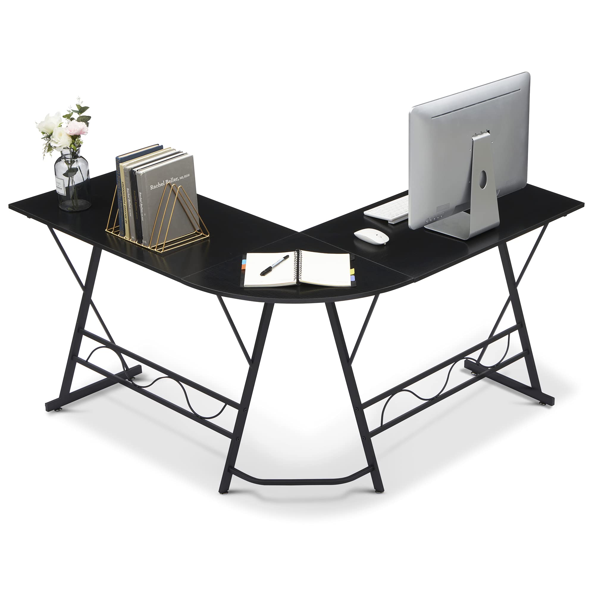 ivinta L-Shaped Computer Corner Desk 49.6 Inch - Black Modern Home Office & Gaming Desk with Keyboard Tray, Ergonomic Writing Workstation for Small Spaces - Perfect for Home Office, Gaming Setup & Remote Work