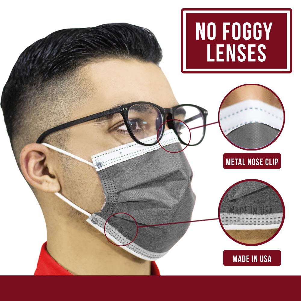 Premium 4-Ply Breathable Disposable Face Masks - Made in USA - Comfortable Elastic Ear Loops - Multiple Colors (500 Pack, Graphite Gray) - Ideal for Daily Commuting, Office Work & Public Safety Protection