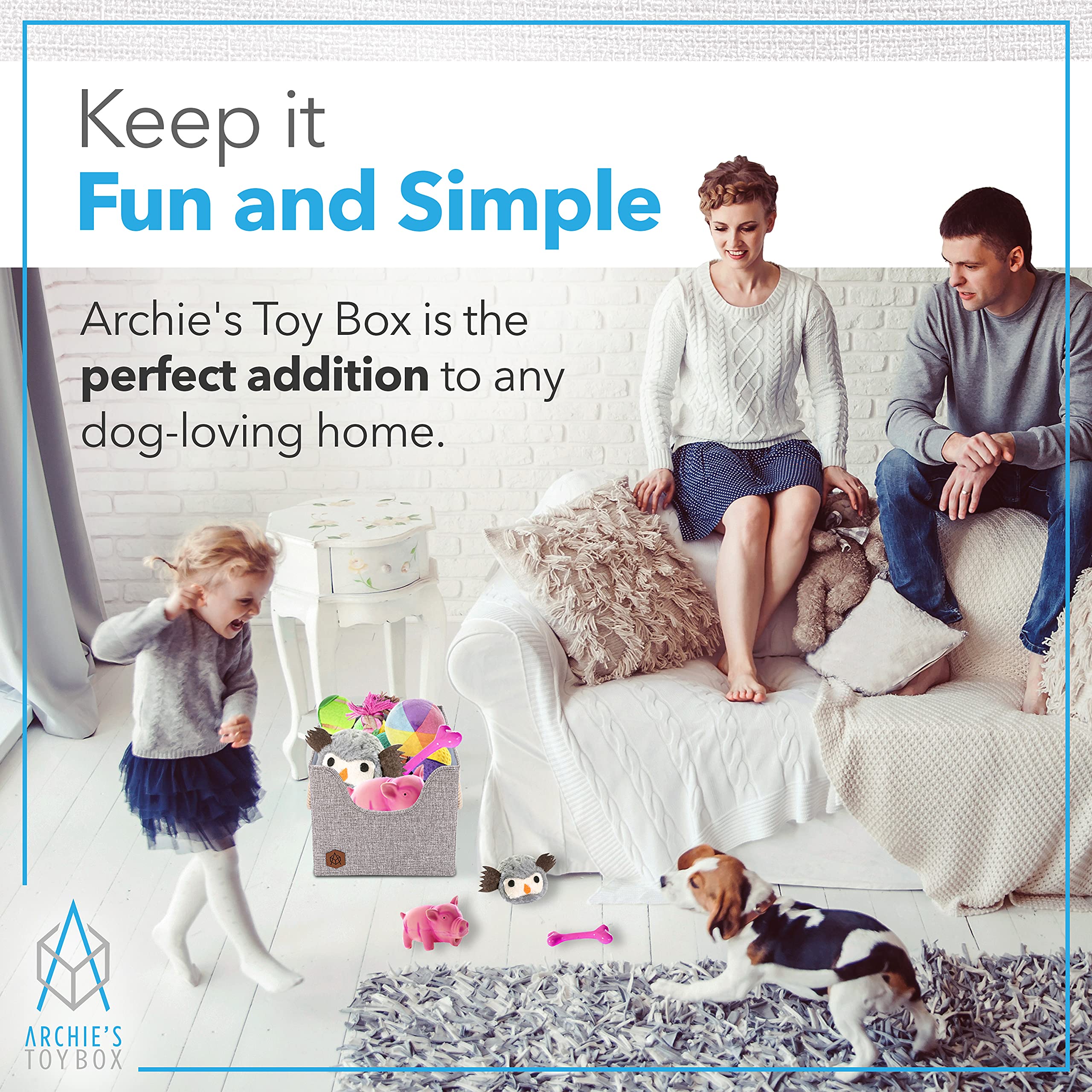 Durable Foldable Dog Toy Storage Box with Cutout Window & Cardboard Base - Puppy Toy Organizer Basket in Stylish Earth Tone (12x12x11.25 Inch) | Perfect for Living Room, Bedroom or Pet Play Area Organization