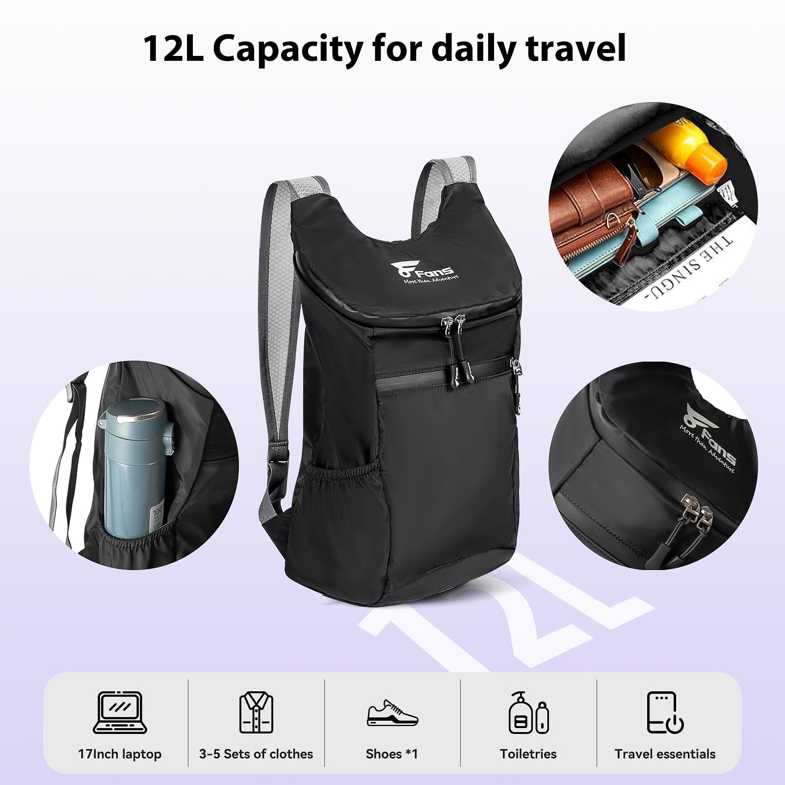 8-Pack Lightweight Waterproof Hiking Backpack - 12L/20L Foldable Daypack for Travel, Outdoor & Camping - Compact Rucksack Perfect for Hiking, Gym & Daily Commute
