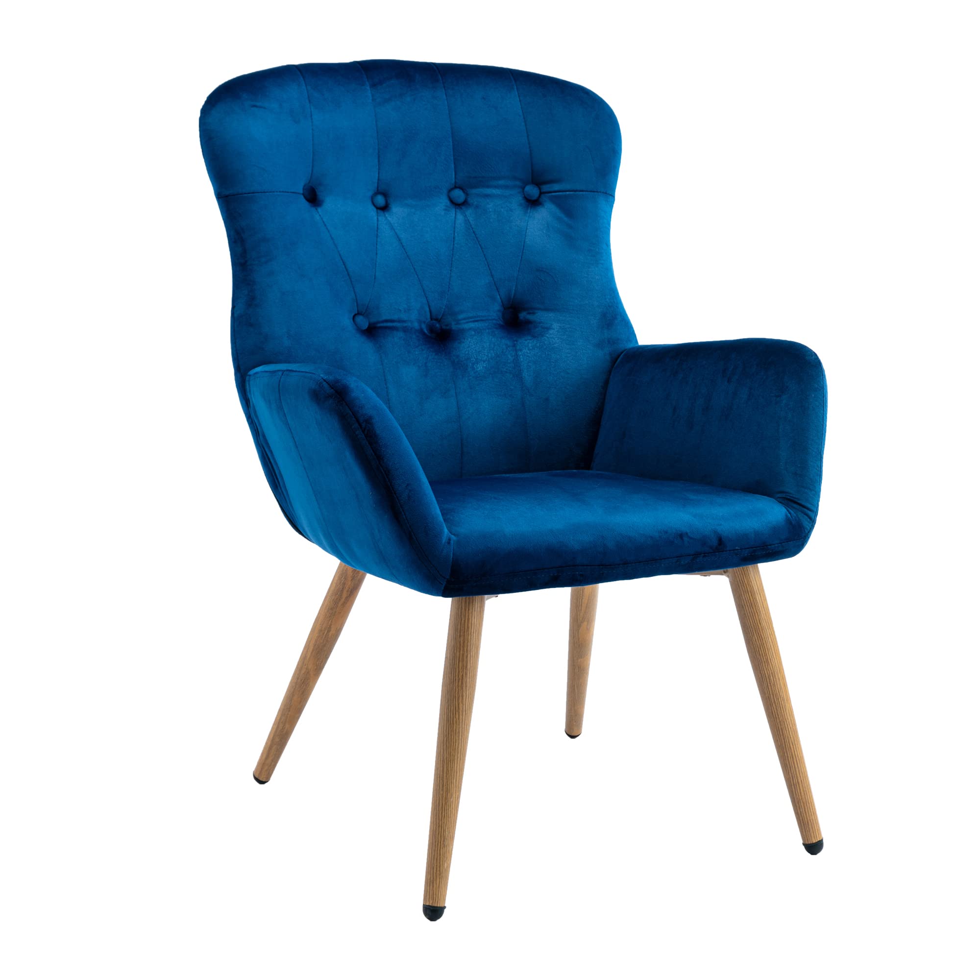 KCC Velvet Desk Chair - Modern Tufted Button Accent Chair with Wingback Design & Wood Grain Metal Legs - Navy Blue Upholstered Armchair for Living Room, Dining Room, Bedroom & Home Office | Perfect for Working, Studying & Relaxing