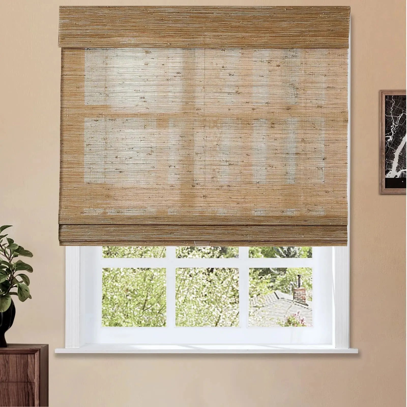 Natural Jute Bamboo Woven Window Shade - Eco-Friendly Room Darkening Blinds for Living Room & Bedroom - Sustainable Home Decor for Sun Protection & Privacy