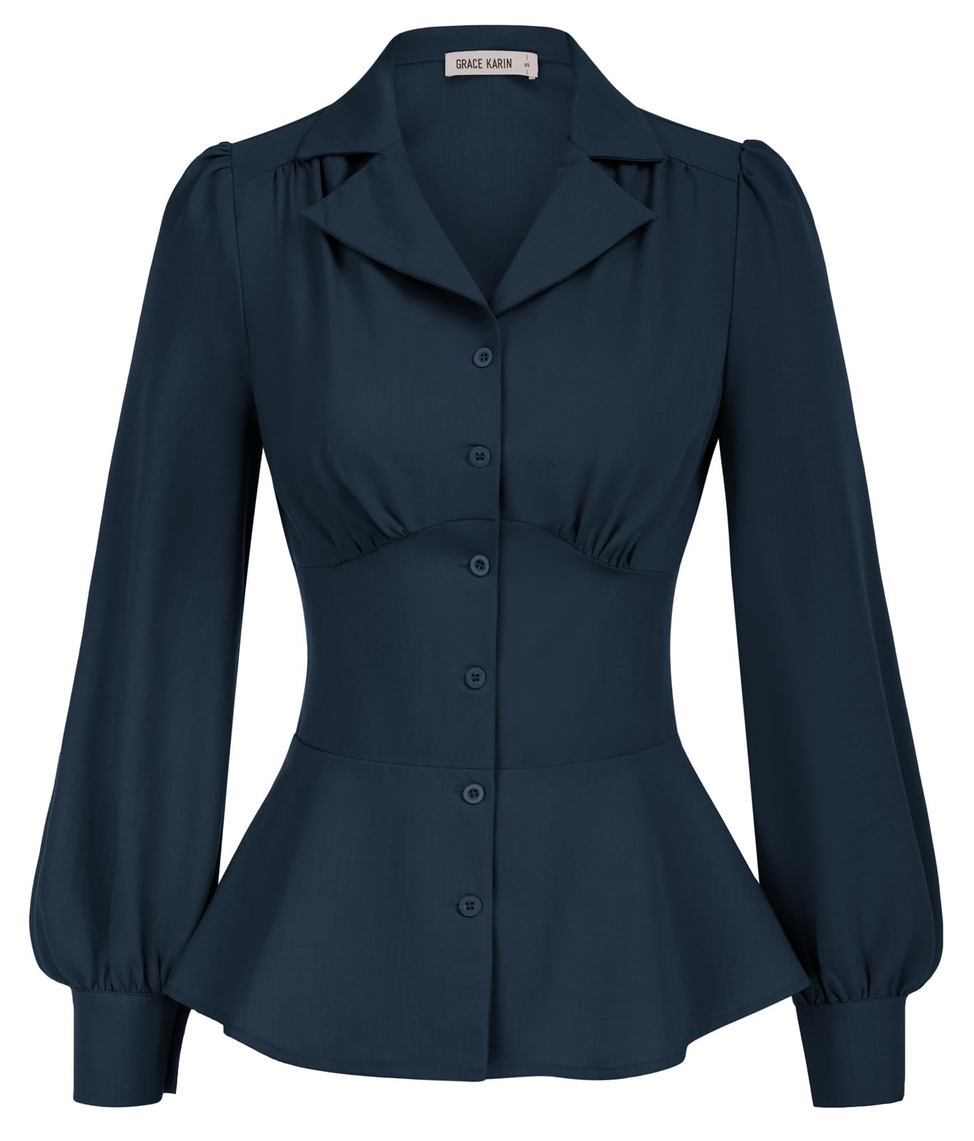 GRACE KARIN Women's Summer Peplum Button Down Shirt - Long Sleeve Collared Blouse for Work & Dressy Occasions | Office Wear, Business Casual & Date Night Outfits