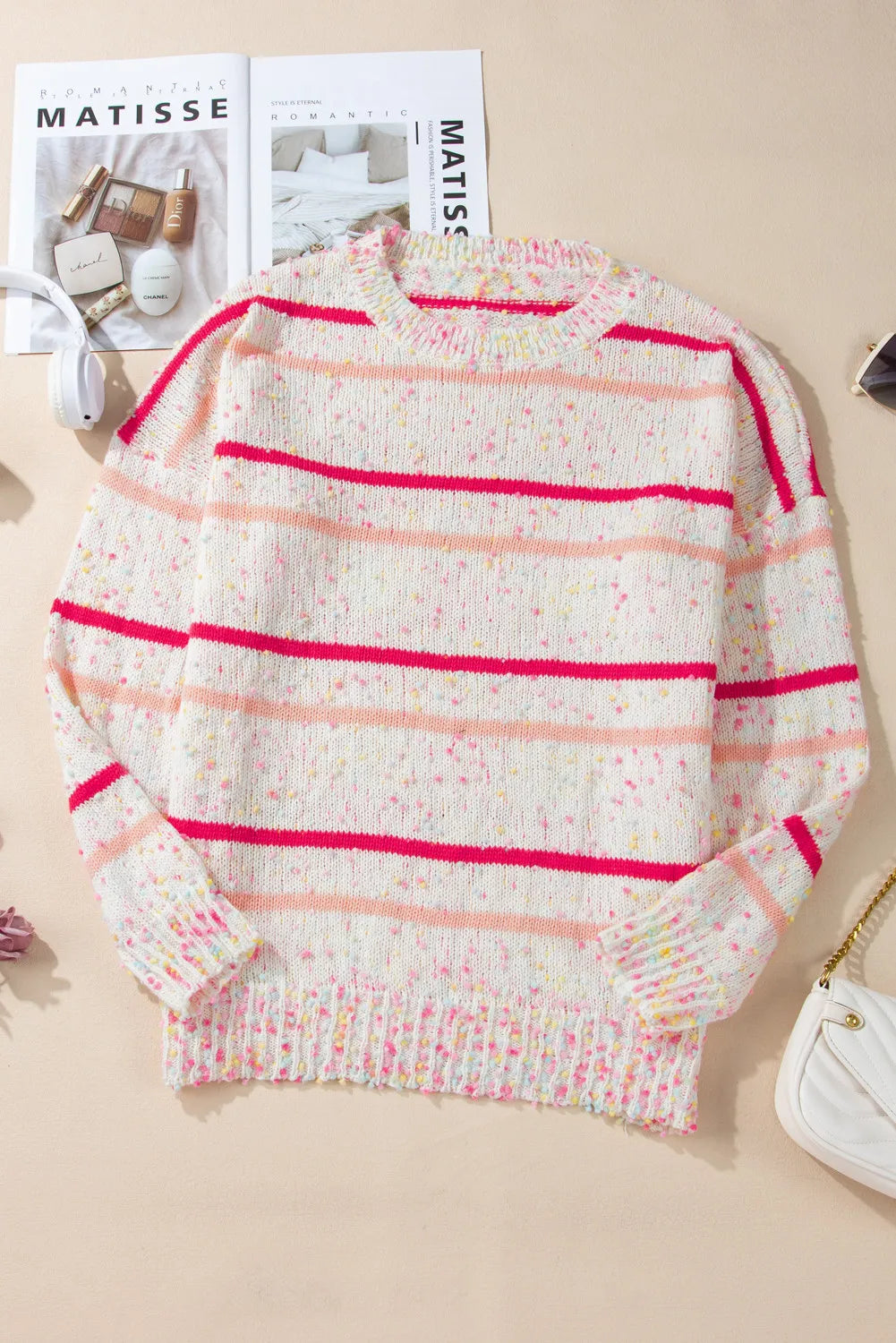Plus Size Striped Round Neck Sweater for Women - Soft & Comfortable Knit Pullover - Casual Fall & Winter Fashion - Perfect for Office, Dates & Holiday Gatherings