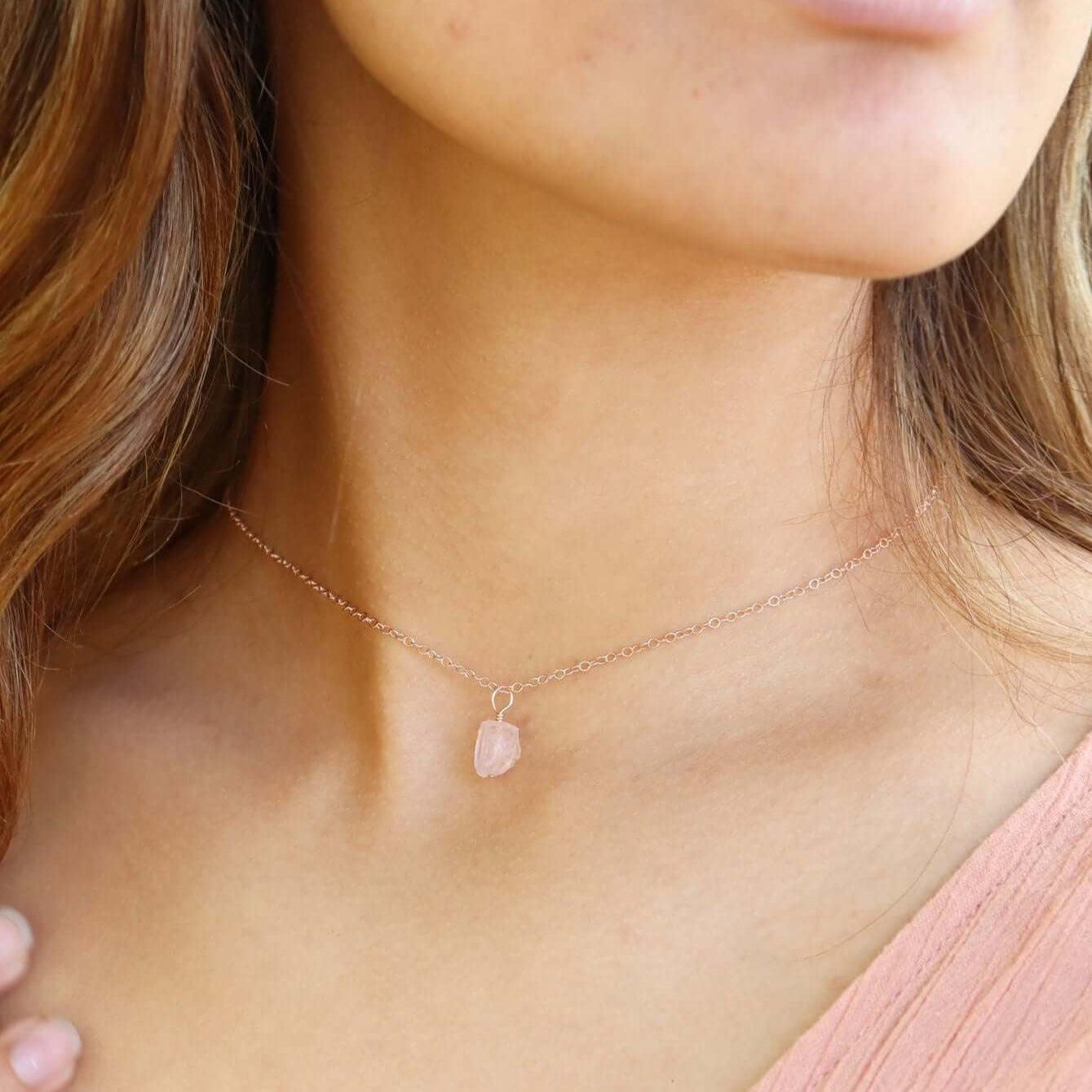 Natural Rose Quartz Pendant Necklace for Women - Tiny Rough Gemstone Choker for Healing, Love & Positive Energy | Perfect for Meditation, Yoga & Spiritual Gifts