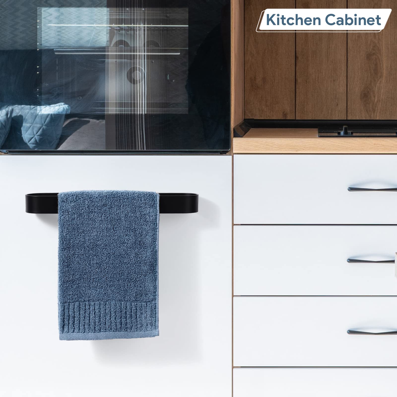 12 Inch Hand Towel Holder - Self Adhesive & Screw Mounted Aluminum Towel Bar for Bathroom & Kitchen - Matte Black Towel Hanger for Easy Access & Space Saving Organization