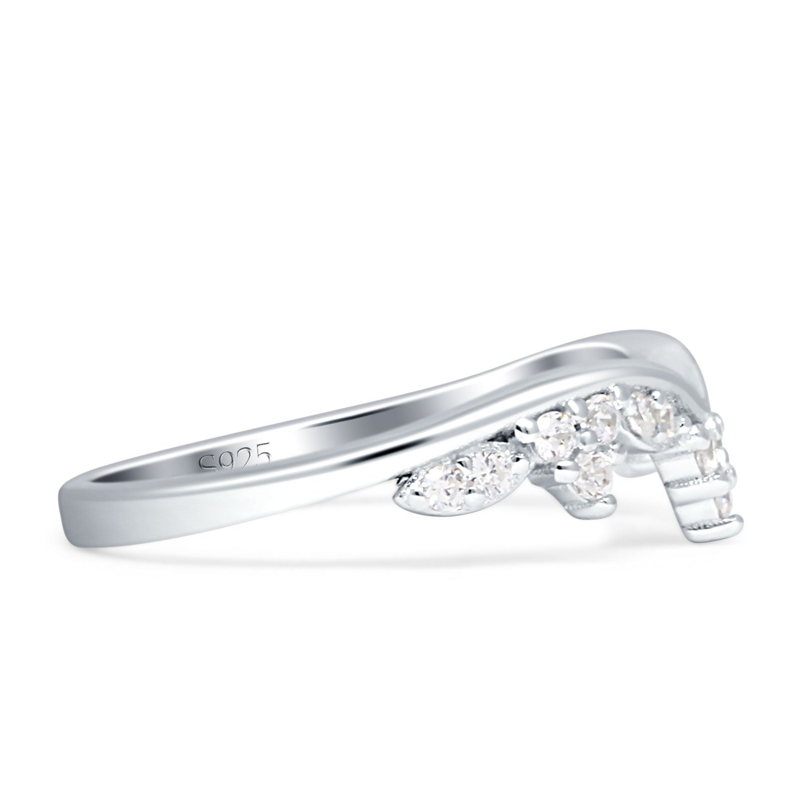 6.8mm Contour Curved Crown V Band Chevron Ring - Cubic Zirconia 925 Sterling Silver Wedding Band for Women, Perfect for Engagement, Anniversary & Everyday Elegance