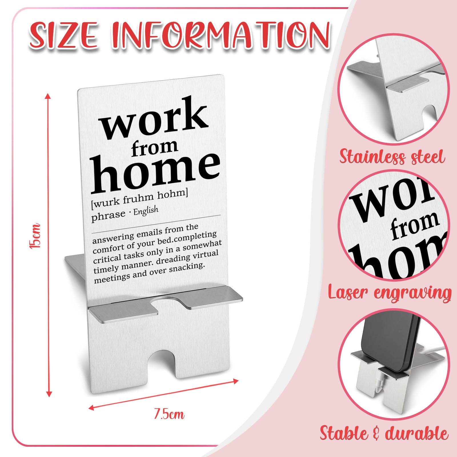 YODOCAMP Funny Work from Home Definition Metal Phone Stand - Cute Desk Holder for Cell Phones, Perfect Gift for Women, Men, Boss, Coworkers & Friends - Ideal for Office, Home Desk & Remote Work Setup