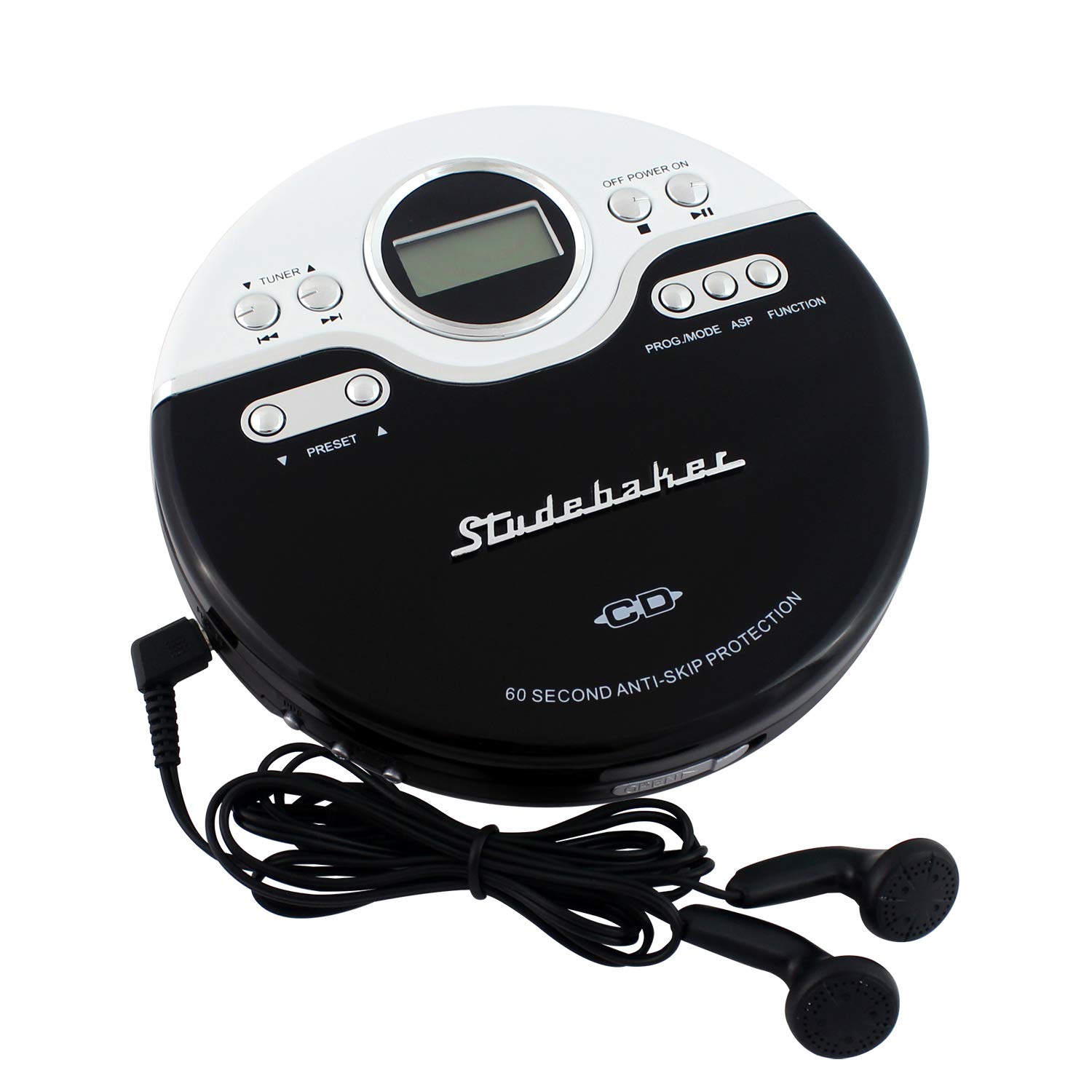 Studebaker SB3703BWA Portable CD/MP3 Player with FM Radio, Bookmark Feature & Jogging Clip - Black/White | Perfect for Running, Commuting & Travel