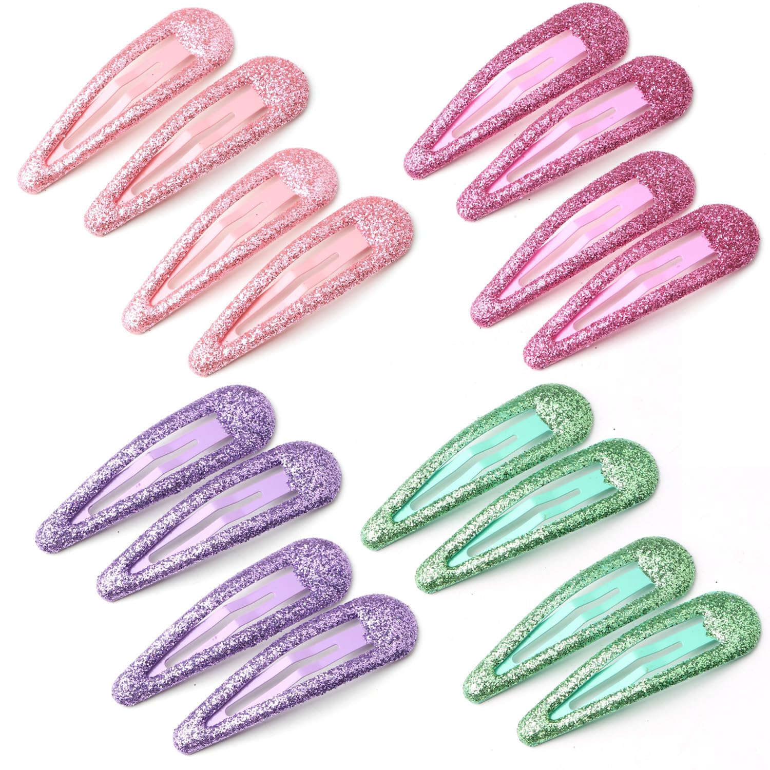 16 Pcs Hair Clips for Women - Colorful Metal Hair Clips with Glitter, Snap Barrettes for Girls, Hair Accessories for Parties, Weddings & Everyday Styling