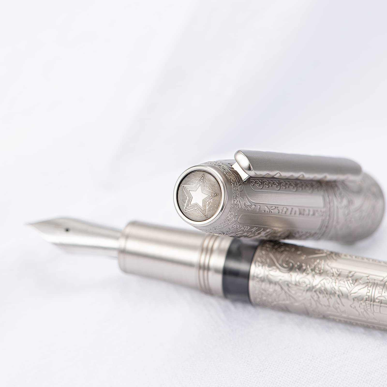 Hongdian 100 Silver Steel Fountain Pen with Iridium Extra Fine Nib - Smooth Writing Calligraphy Pen for Men & Women - Perfect for Journaling, Note Taking, and Gift Giving