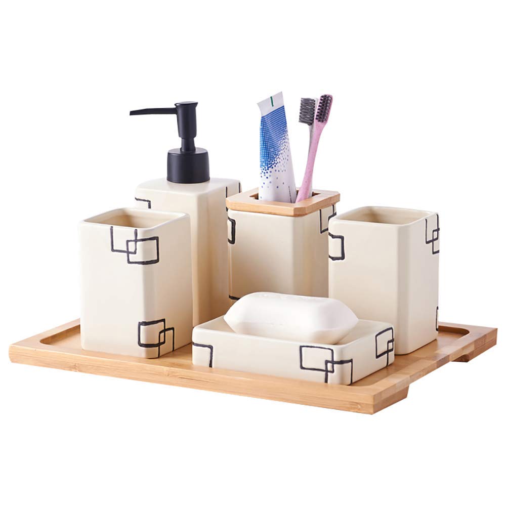 YYONGAO 5-Piece Bathroom Accessories Set - Soap Dispenser, Toothbrush Holder, Creative Mug & Soap Dish | Modern Bathroom Decor for Home, Hotel & Spa (White)