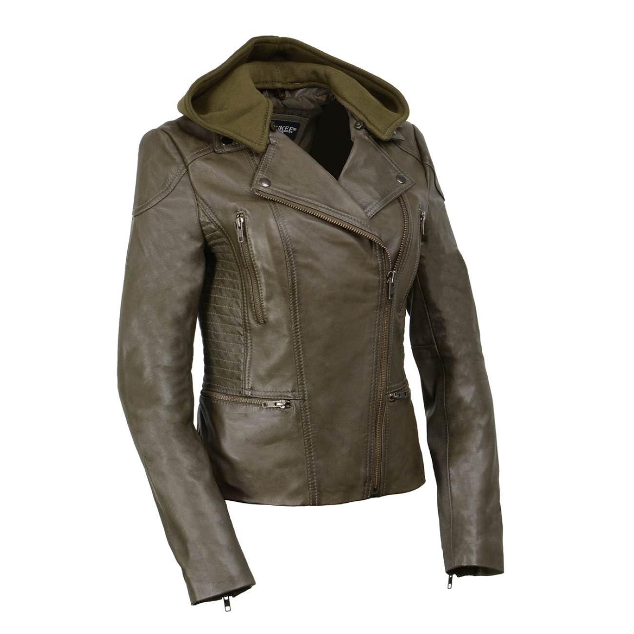Milwaukee Leather SFL2815 Women's Black Motorcycle Style Leather Jacket with Hood & Asymmetrical Zipper - Perfect for Riding, Fashion & Outdoor Adventures