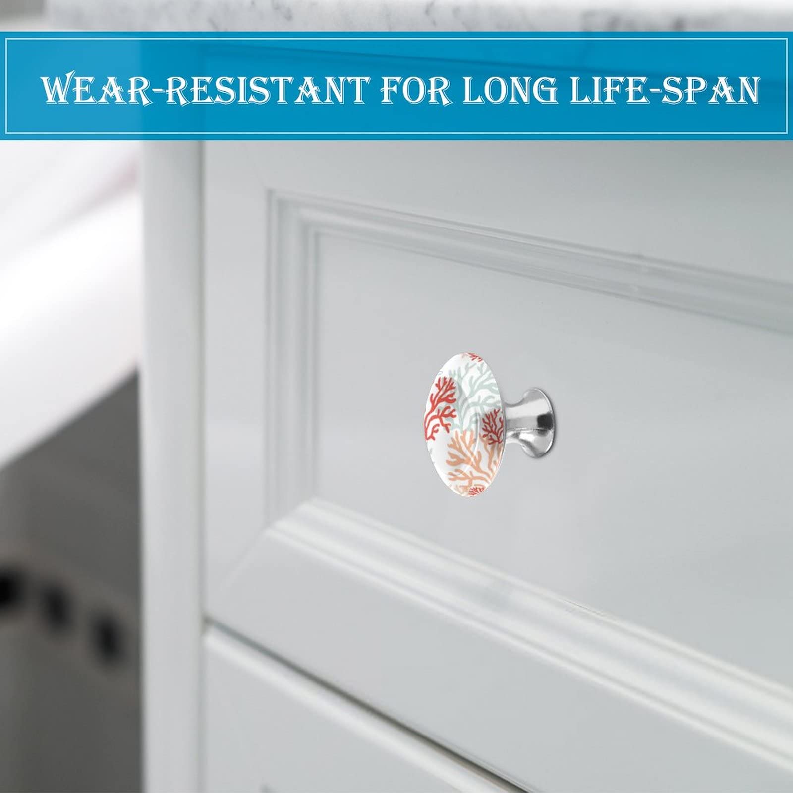 Red Pink Mint Coral Reef White Round Drawer Cabinet Knobs Handles with Screws - Home Office Kitchen Bedroom Bathroom Dresser Wardrobe Pulls Decor for Cabinets, Dressers & Furniture Organization