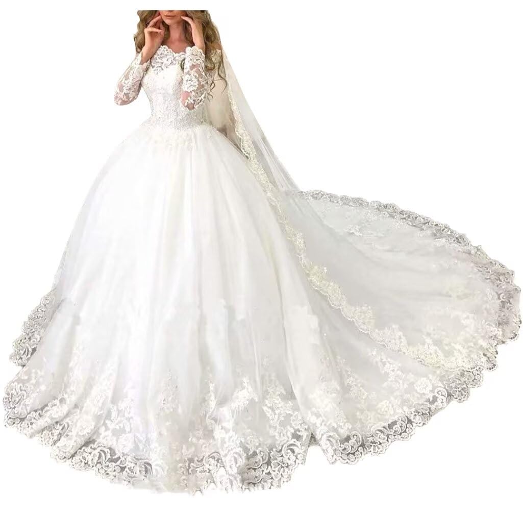 2025 Off Shoulder Long Sleeve A-Line Wedding Dress with Floral Appliques | Elegant Bridal Gown for Church, Beach & Garden Weddings | Women's Formal Evening Gown