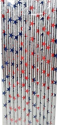 Red White & Blue Patriotic Paper Straws 14 Count - 2 Pack for 4th of July Party, Memorial Day, BBQ & Summer Celebrations