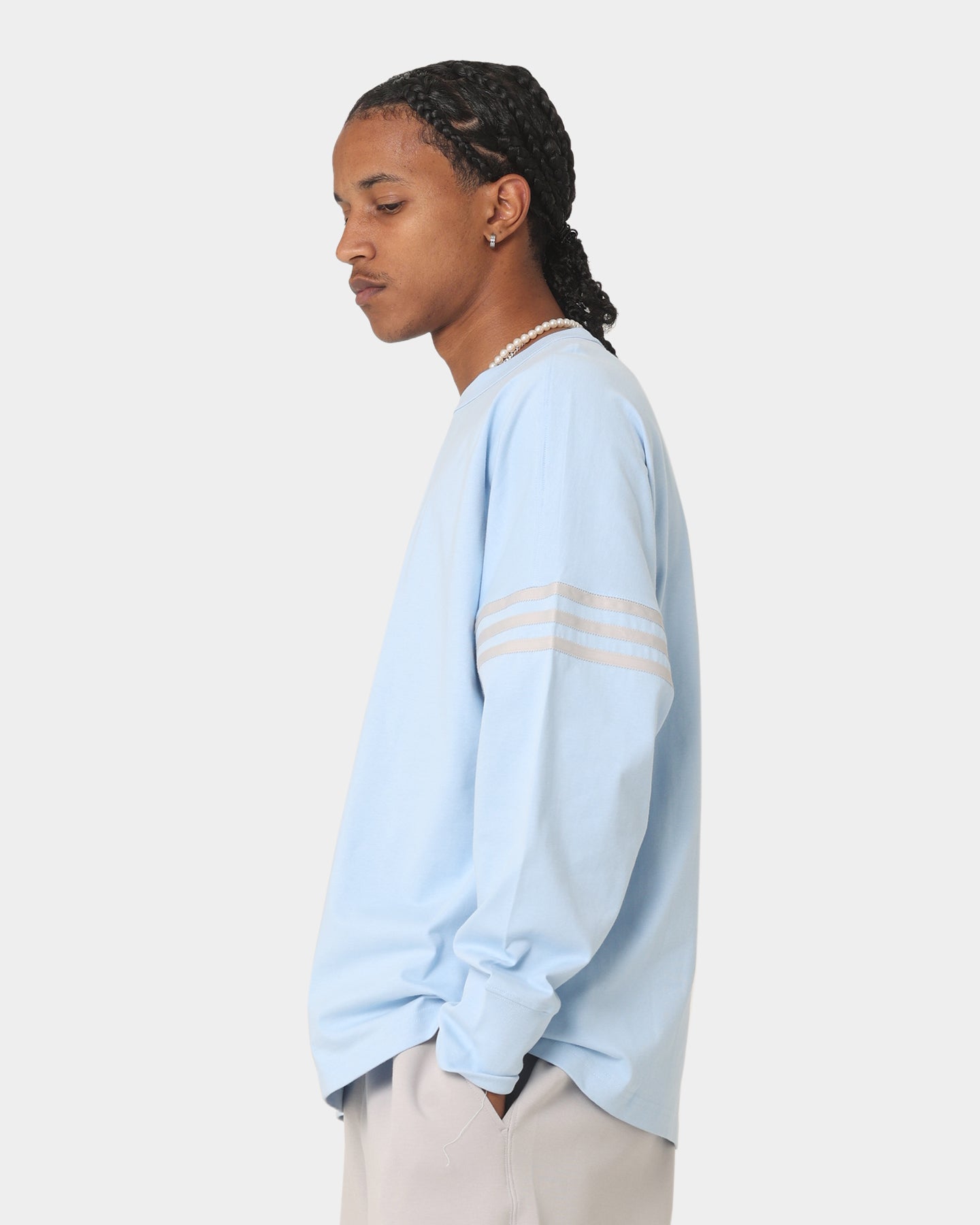 Adidas NeuClassics Long Sleeve T-Shirt for Men - Breathable Cotton Crewneck Tee in Clear Sky/Grey | Casual Wear, Gym, Street Style & Everyday Outfits