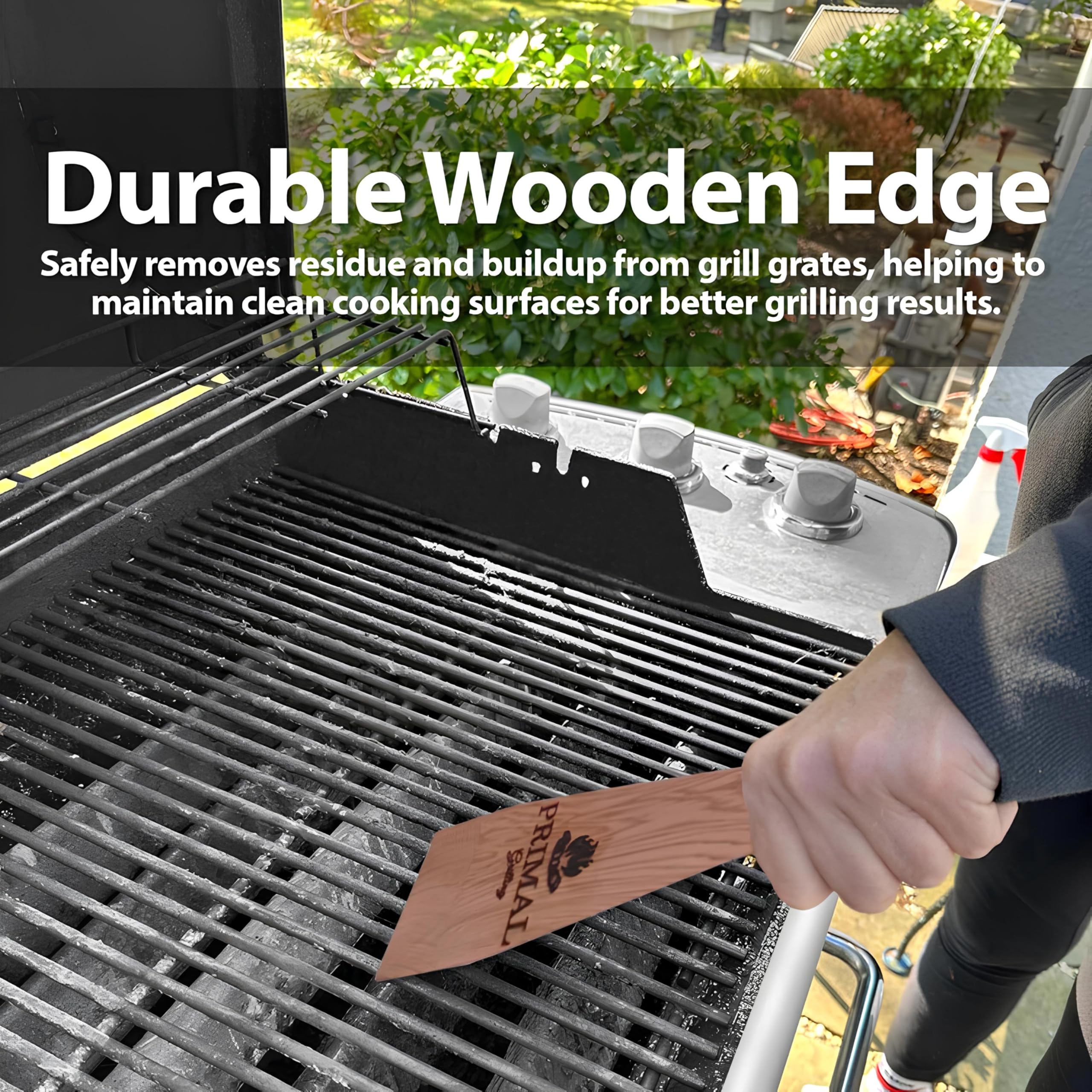 Bristle-Free BBQ Grill Scraper Tool - Premium Western Red Cedar Wooden Grill Scraper for Gas & Charcoal Grills - 2-in-1 Barbecue Griddle Cleaner for Outdoor Cooking & Backyard Grilling - Perfect Gift for Grill Masters & BBQ Enthusiasts