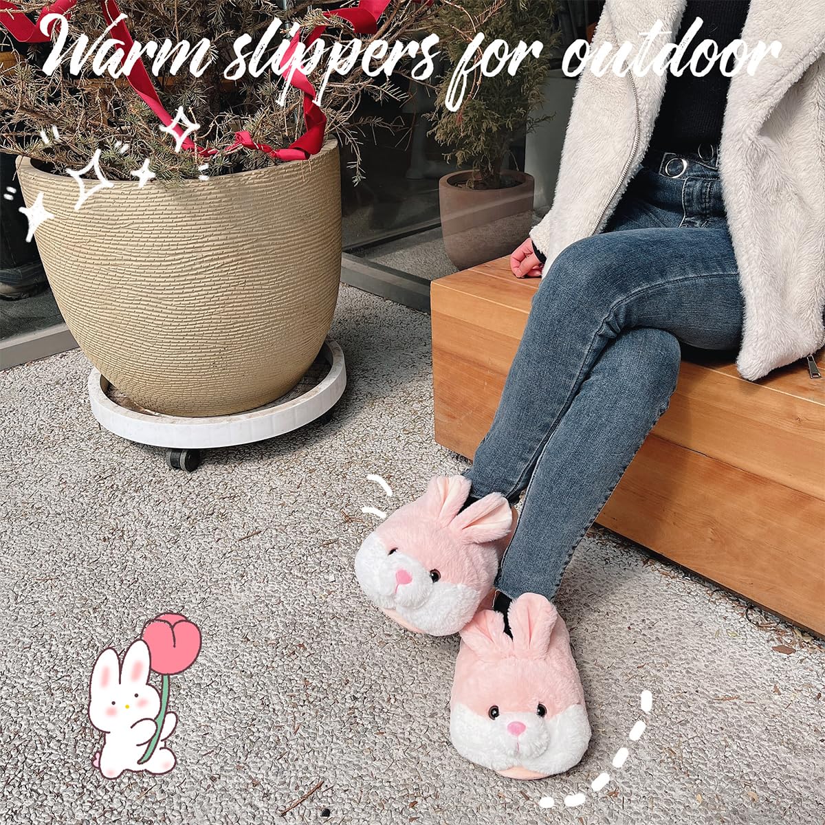 Caramella Bubble Classic Bunny Slippers for Women - Funny Animal Novelty House Shoes for Adults - Cute Plush Rabbit Slippers for Indoor Comfort & Relaxation - Perfect for Home, Lounge & Bedroom Wear