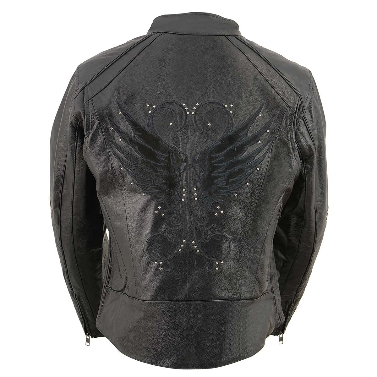 Milwaukee Leather ML1952 Women's Black Embroidered Wing & Stud Design Leather Scooter Jacket - Stylish Motorcycle Riding & Casual Wear for Women