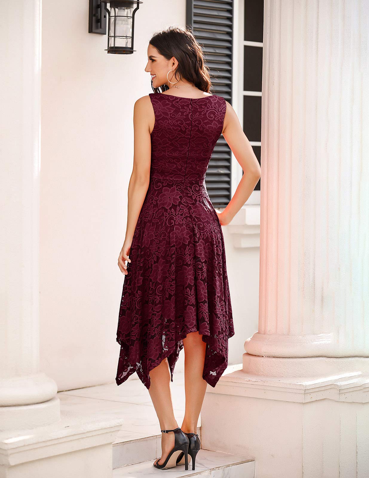 Meetjen Women's Elegant Lace Cocktail Party Dress 2025 - Handkerchief Hem Bridesmaid & Prom Formal Gown for Wedding Guest | Perfect for Evening Parties, Bridal Showers & Special Occasions
