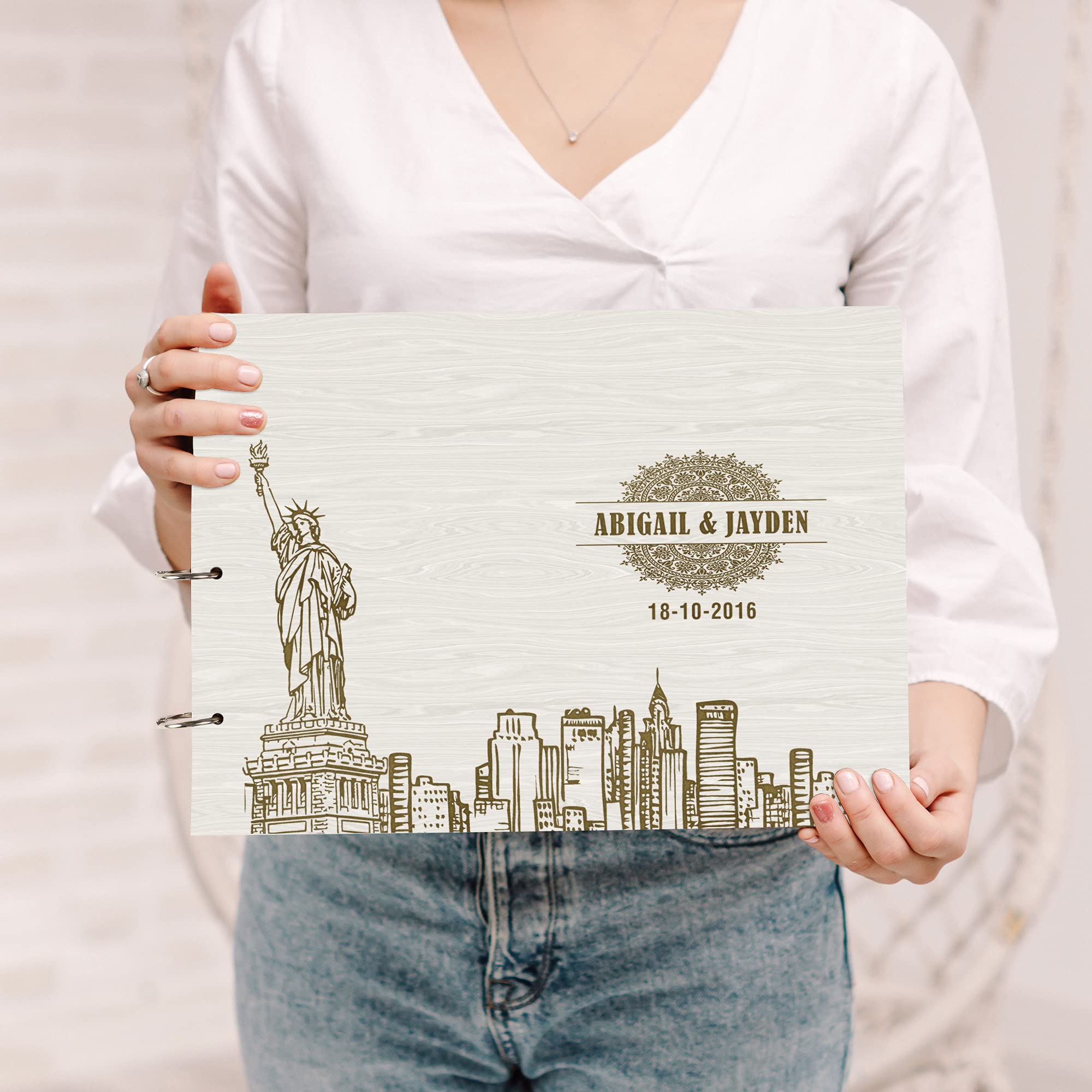 Personalized Engraved Wooden Wedding Guest Book - Laser Cut Custom Sign-in Registry for Bridal Shower, Anniversary & Special Events - Unique Keepsake Scrapbook with Elegant Cover - Perfect for Cherishing Memories (D5)