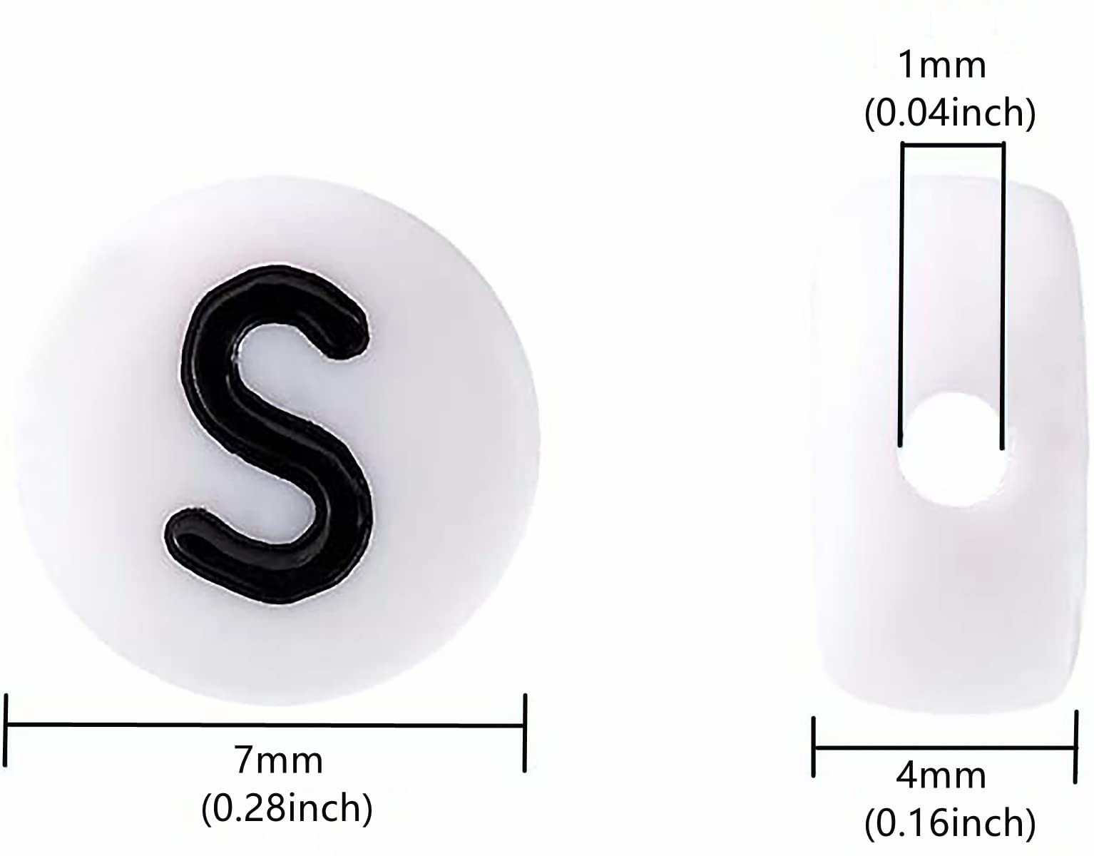 100PCS White Round Acrylic Alphabet Beads Letter S Beads 4X7mm - DIY Jewelry Making Supplies for Bracelets, Necklaces, Keychains - Perfect for Personalized Gifts, Party Favors & Craft Projects