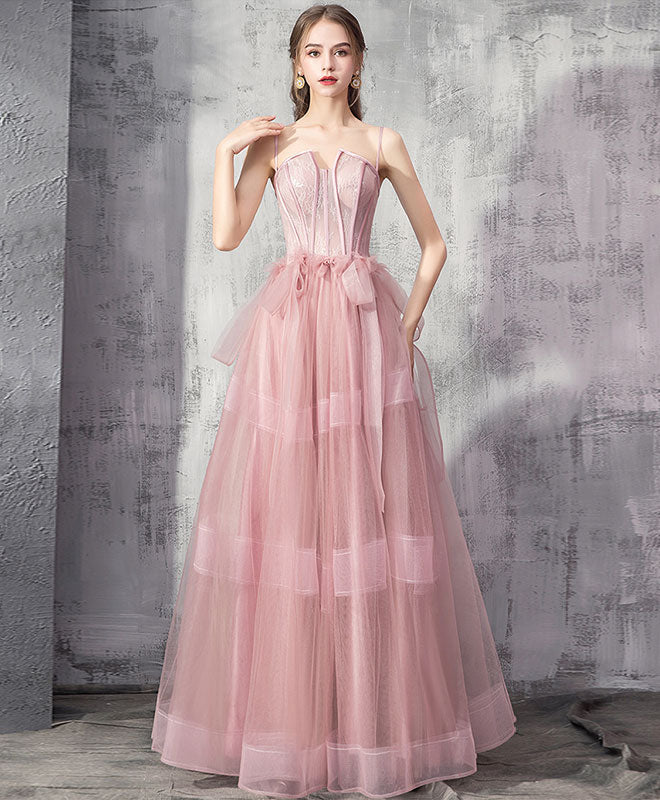 Elegant Pink Tulle Lace Long Prom Dress for Women - Formal Evening Gown for Graduation, Homecoming, and Special Occasions