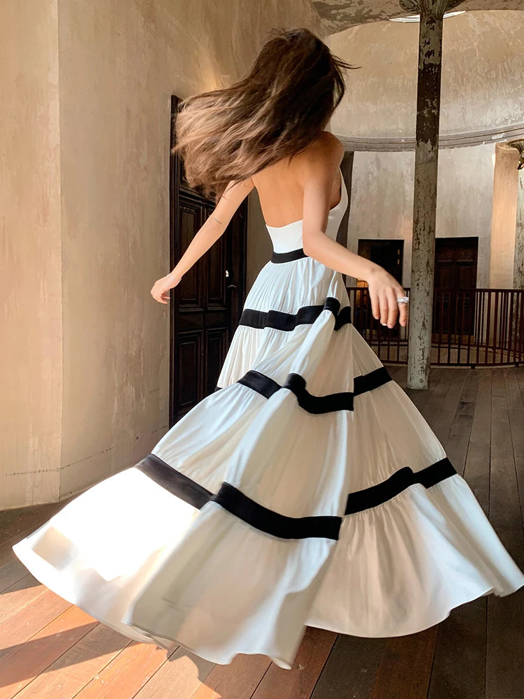 Elegant Backless Sleeveless Women's Dress with Halter Collar & High Waist - Summer 2023 Fashion for Parties, Dates & Beach Vacations