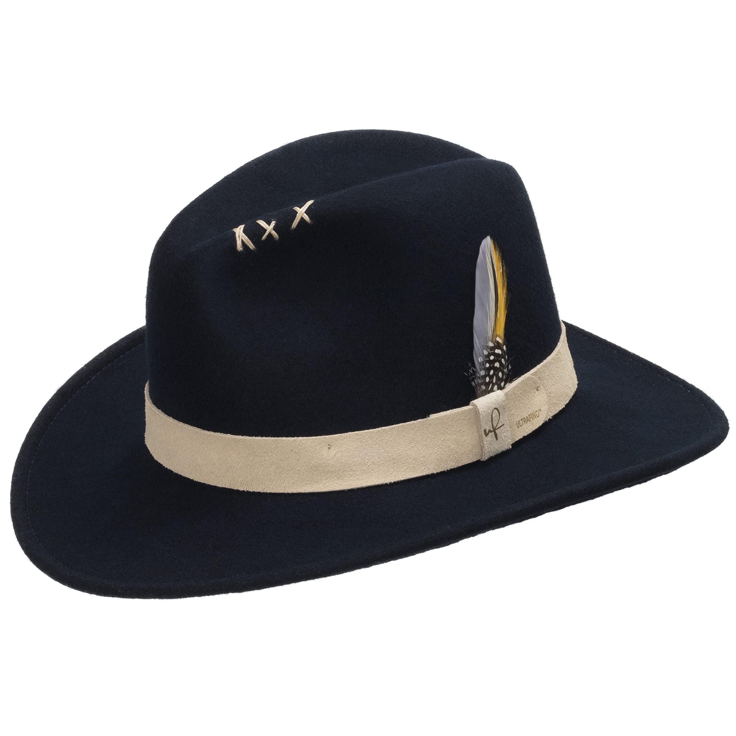 Tahoe Wool Felt Crushable Fedora Hat with Leather Suede Hatband & Exotic Feather - Stylish Outdoor Sun Protection for Hiking, Travel & Fashion