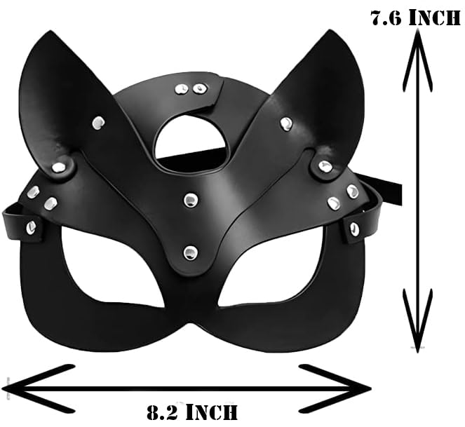 Faux Leather Whip & Cat Mask Set - BDSM Bondage Restraints for Couples, Adults Sex Toys with Neck Collar & Under Bed Straps - Perfect for Role Play, Spicing Up Relationships & Sensual Exploration (Men & Women)