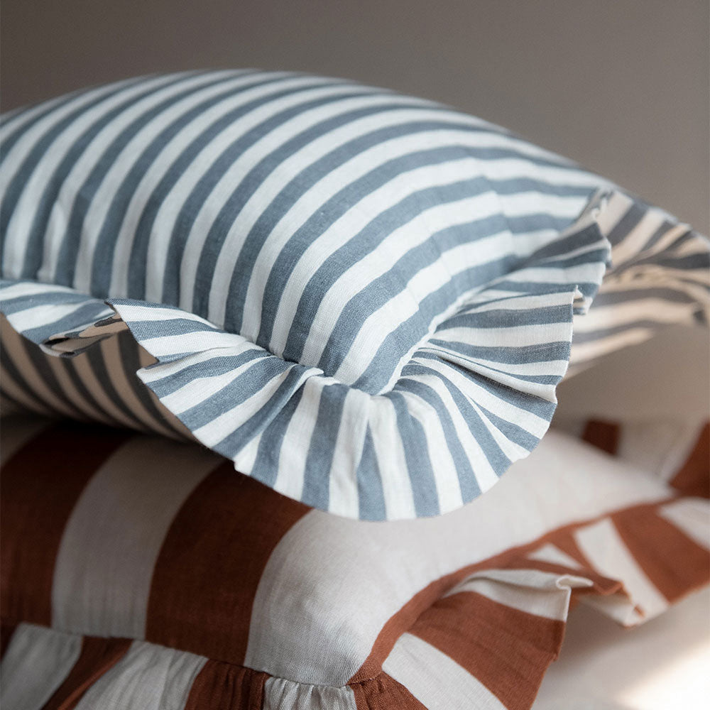 Premium Linen Pillow Cover - Stone Blue Stripe Design - Breathable & Soft Decorative Pillowcase for Bedroom, Living Room, Sofa - Home Decor Essentials