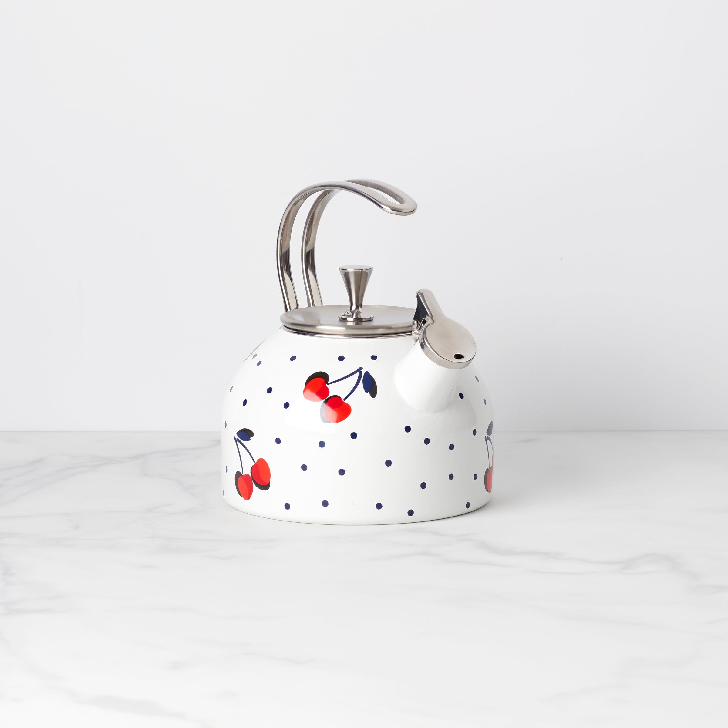 Vintage Cherry Dot Tea Kettle - Retro Style Stovetop Kettle for Tea Lovers - Perfect for Home Kitchen, Afternoon Tea Party & Gift Giving