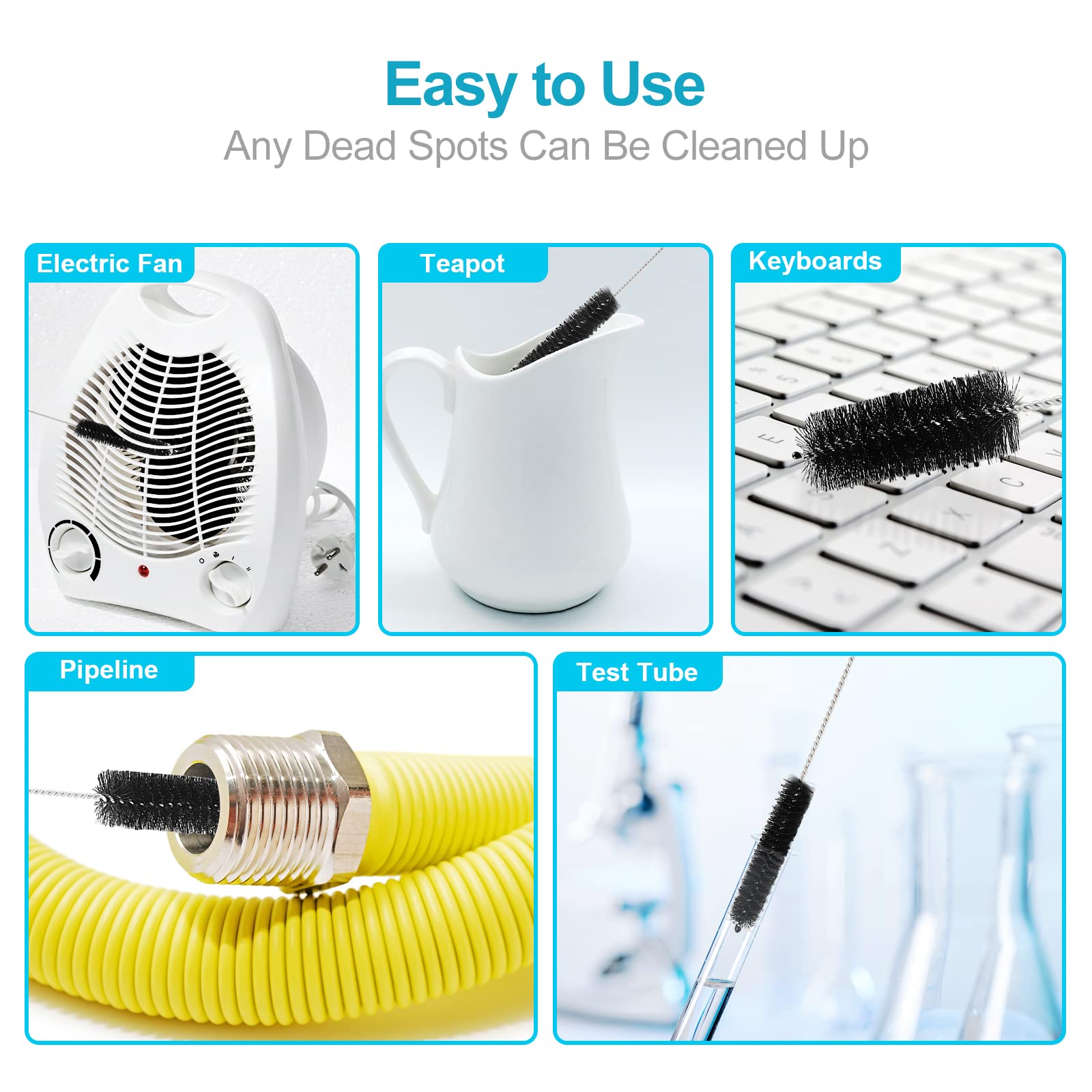 8 Inch Straw Cleaner Brush Set - 11pcs Nylon Bottle & Tube Cleaning Brushes with Allen Wrench - Perfect for Narrow Neck Bottles, Water Bottles, Straws, Baby Bottles & Reusable Drinkware - Black Cleaning Brush Kit