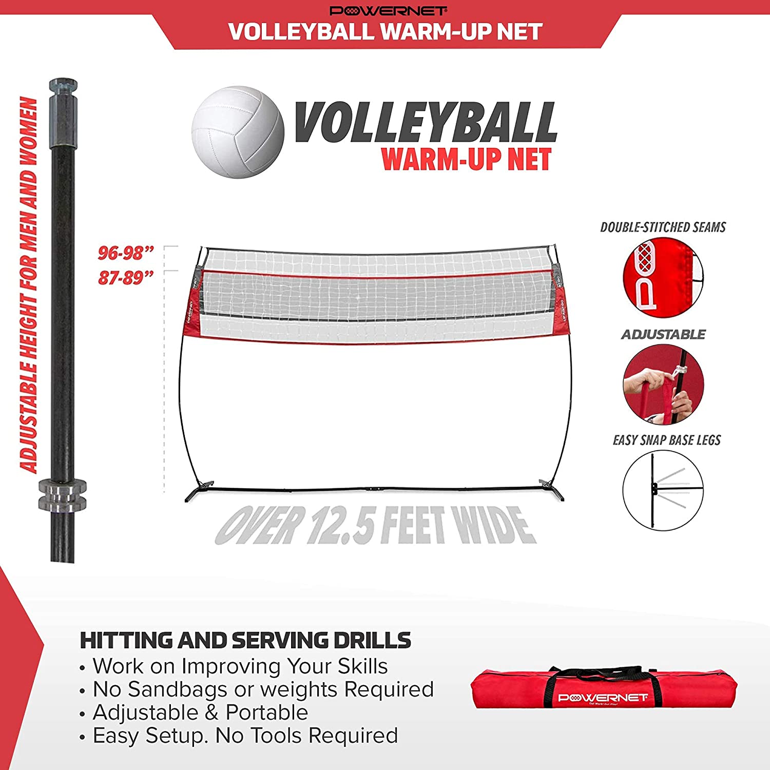 PowerNet Freestanding Volleyball Warm Up Net - Portable Training Net for Indoor & Outdoor Practice - Perfect for Backyard, Beach, and Gym Volleyball Drills