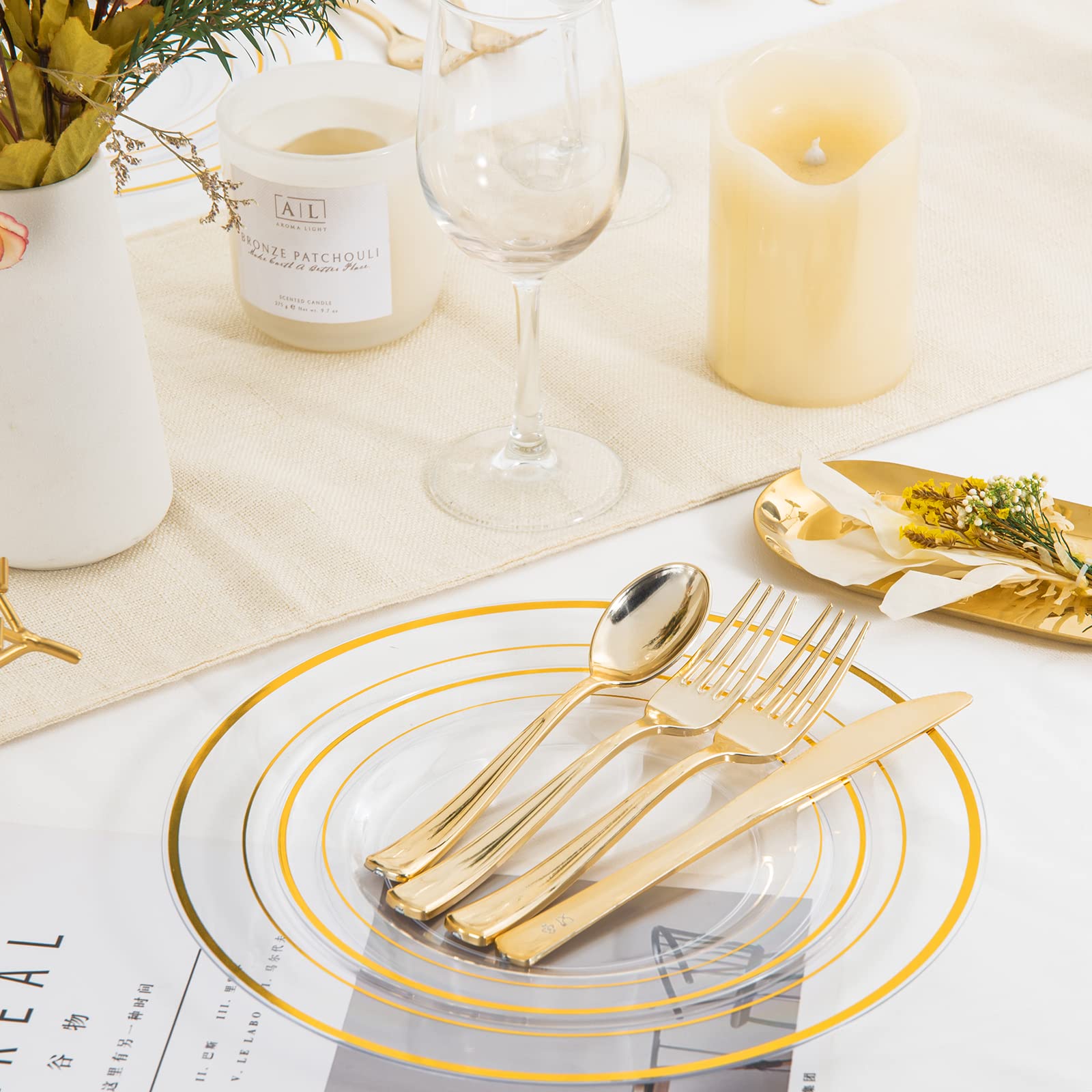 96 Pcs Gold Plastic Plates - 48 Dinner Plates 10.25