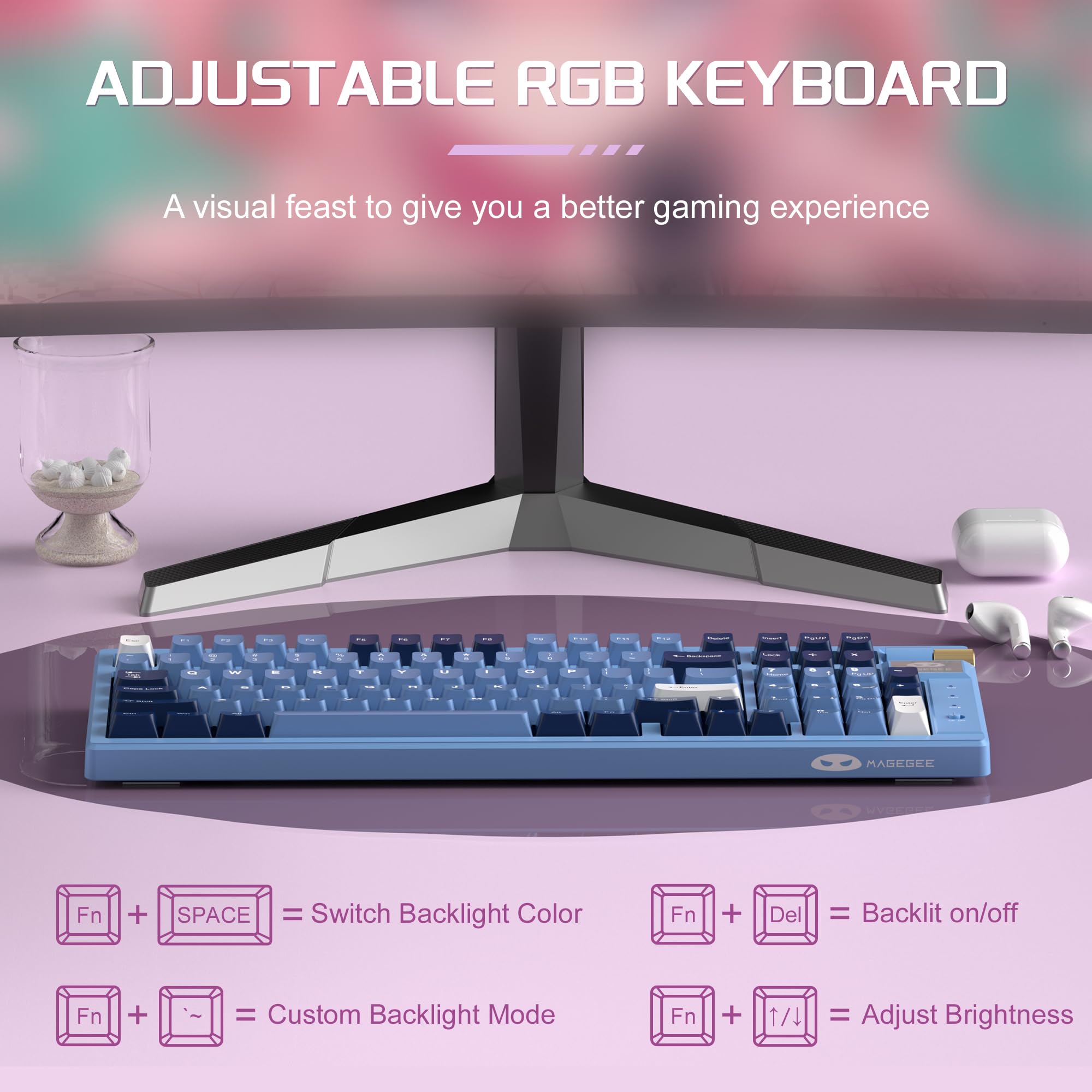 MageGee Wireless Mechanical Keyboard - Tri-Mode RGB Gaming Keyboard for PC & Office Use