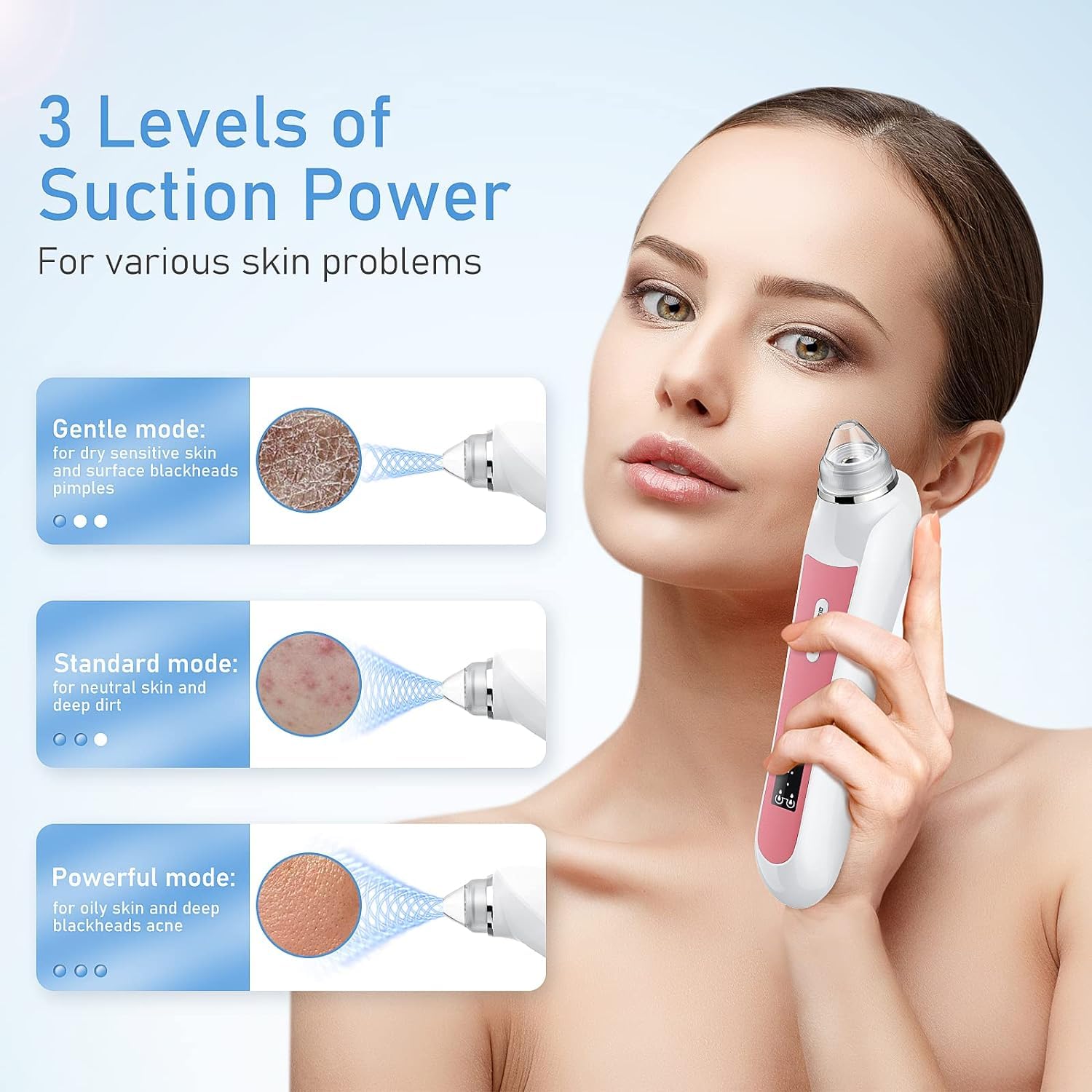 USB Blackhead Remover Vacuum with Camera - 3 Modes & 6 Heads for Deep Pore Cleaning at Home (Light Pink)