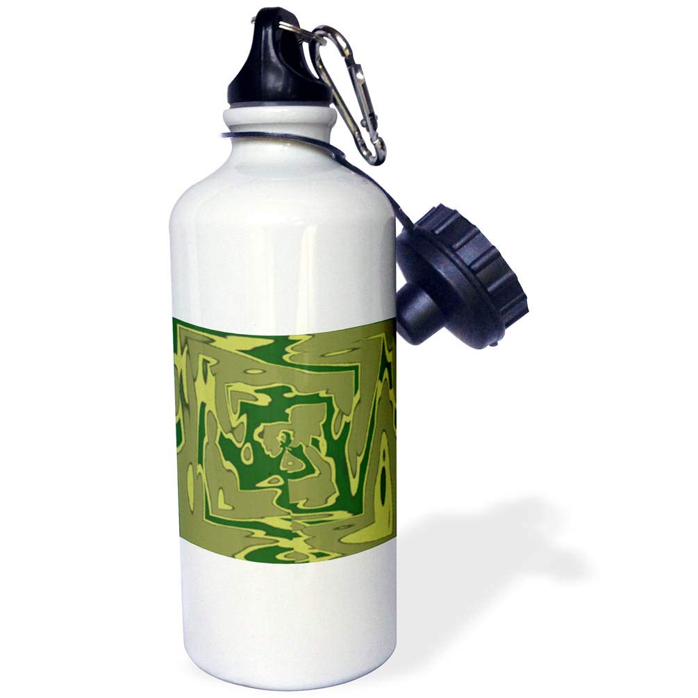 3Drose Green Army Camouflage Sports Water Bottle - 21oz Insulated Stainless Steel Thermos for Gym, Hiking & Outdoor Activities - White