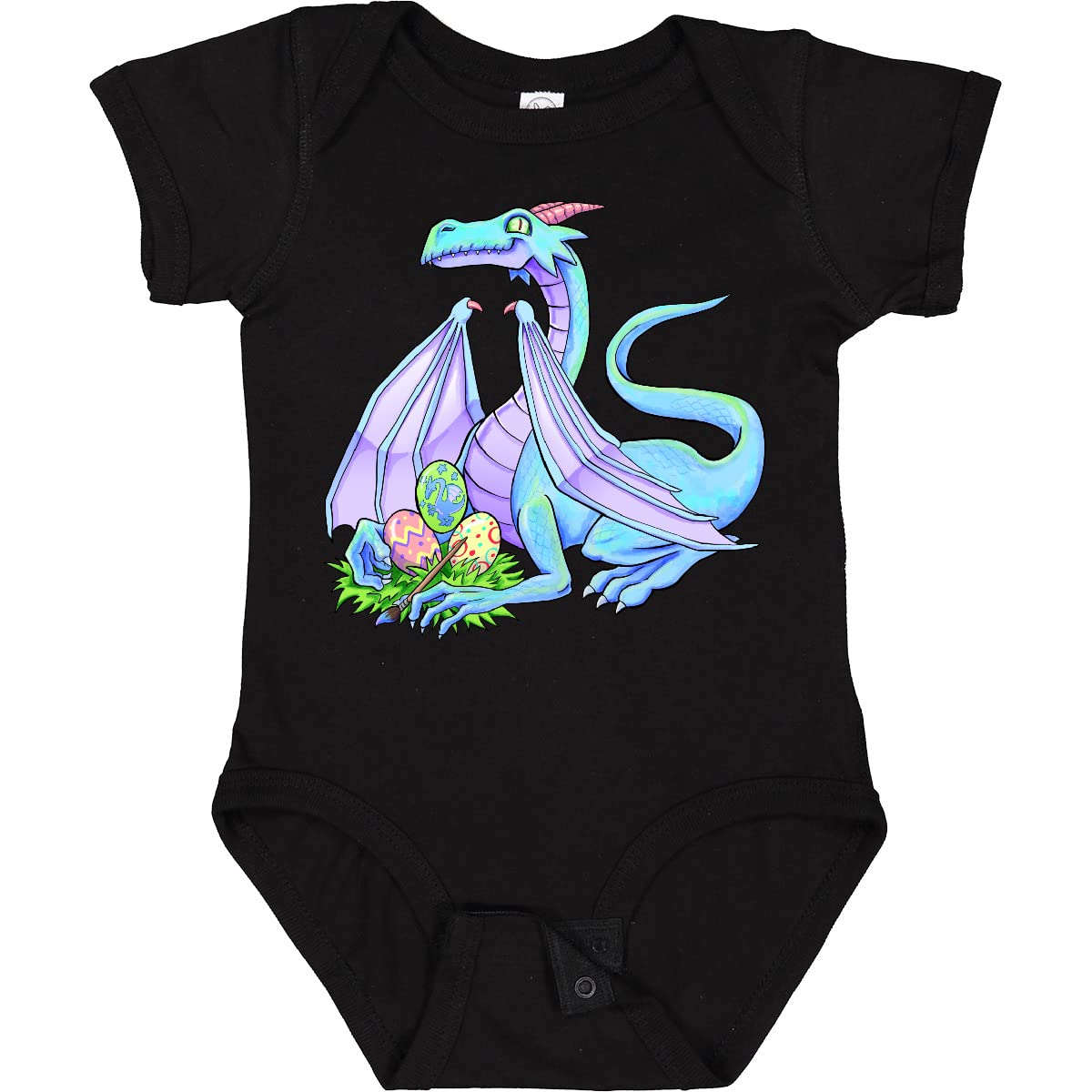 Inktastic Blue Easter Dragon with Painted Eggs Baby Bodysuit - Cute Easter Outfit for Infants & Toddlers - Perfect for Easter Photos, Egg Hunts & Spring Celebrations