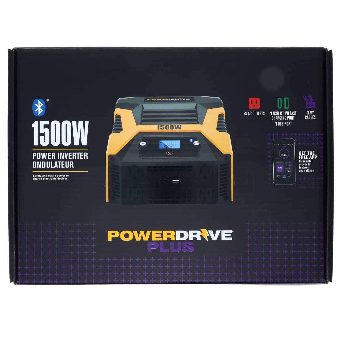 PowerDrive Plus PWD1500P 1500W Pure Sine Wave Power Inverter with Bluetooth Wireless Technology & Remote Control - Perfect for RVs, Camping, Trucks, and Emergency Power Backup