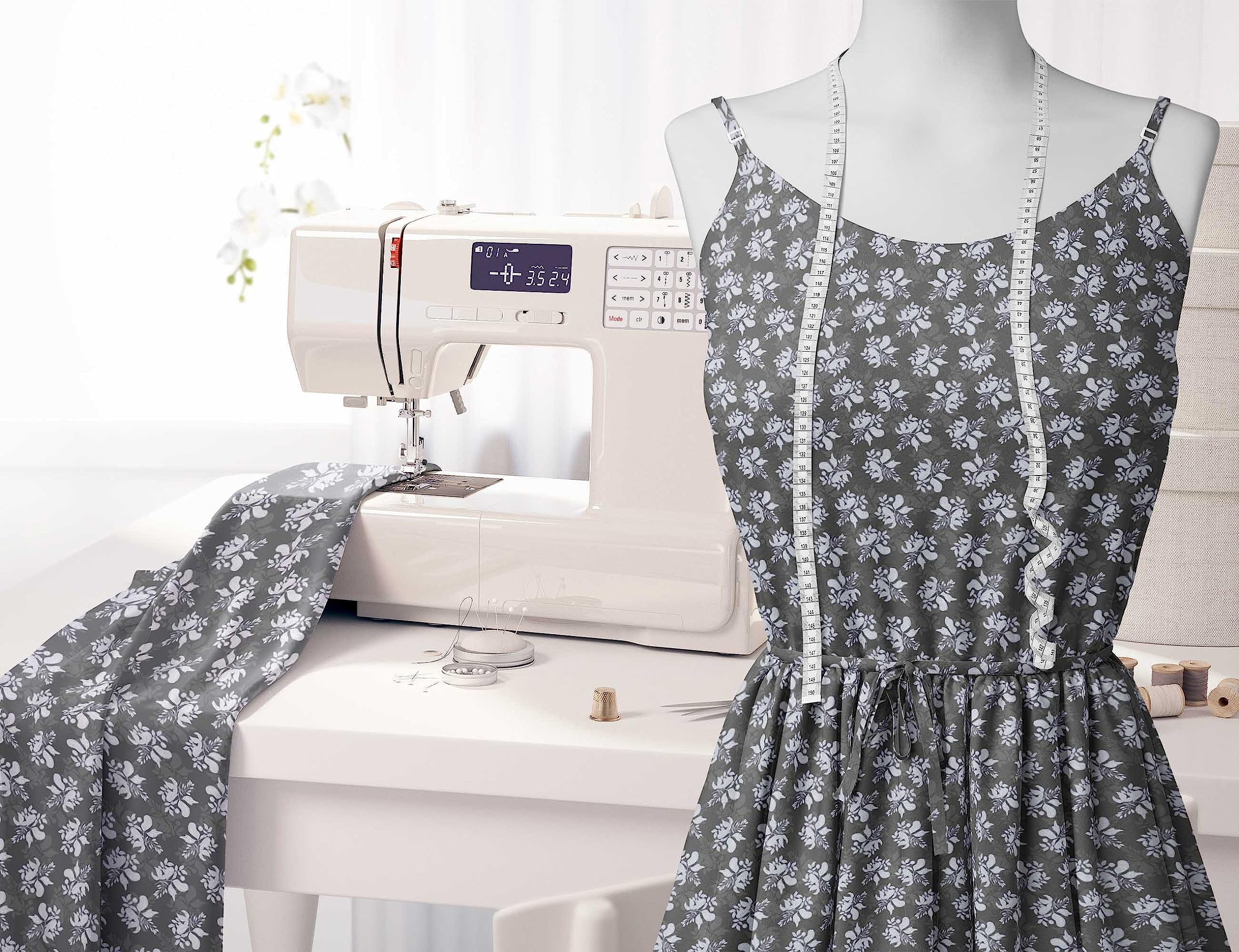 Soimoi Moss Georgette Gray Fabric by The Yard - 42 Inch Wide Printed Fabric with Artistic Leaf & Floral Design for DIY Fashion, Home Decor, and Craft Projects - Elegant Draping Material for Dresses, Curtains, and Scarf Making